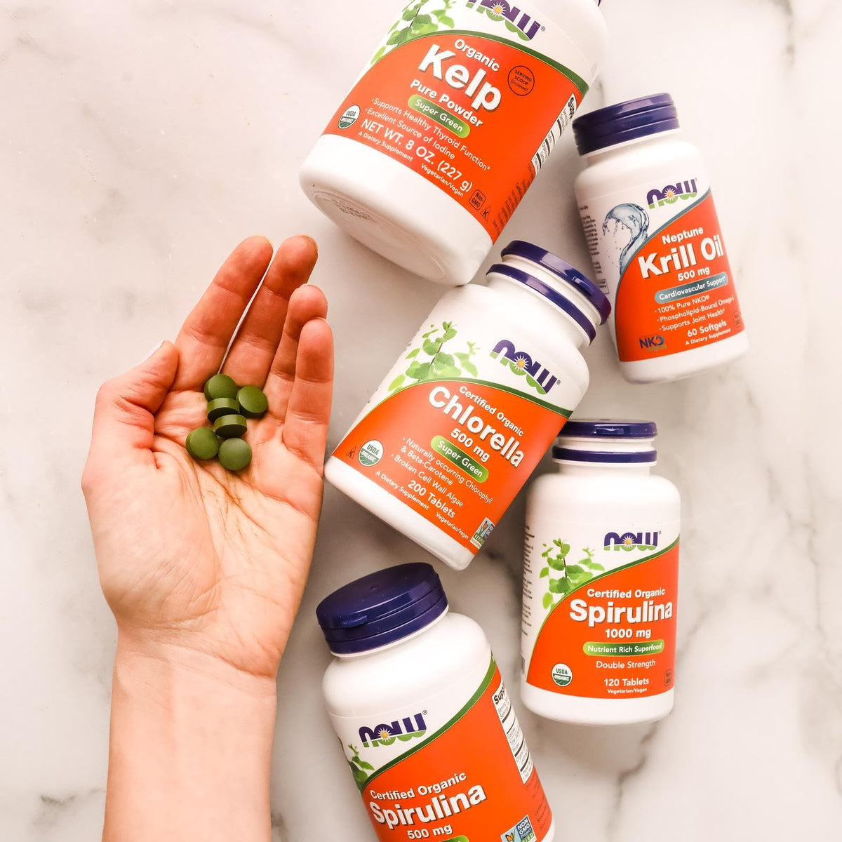 NOW Foods green superfood broken cell wall chlorella dietary supplement product bottle
