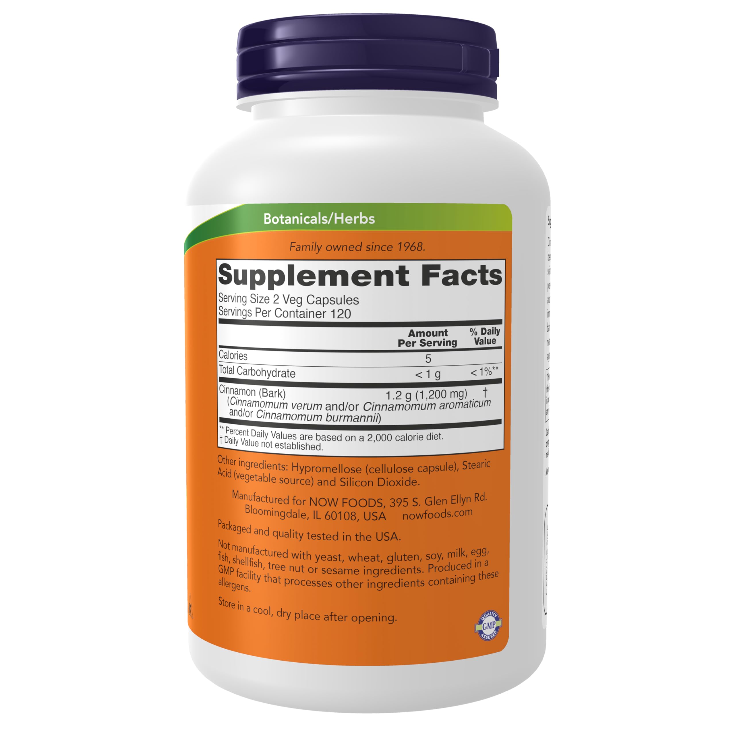 Now Foods Cinnamon Bark 240 capsules supplement facts label