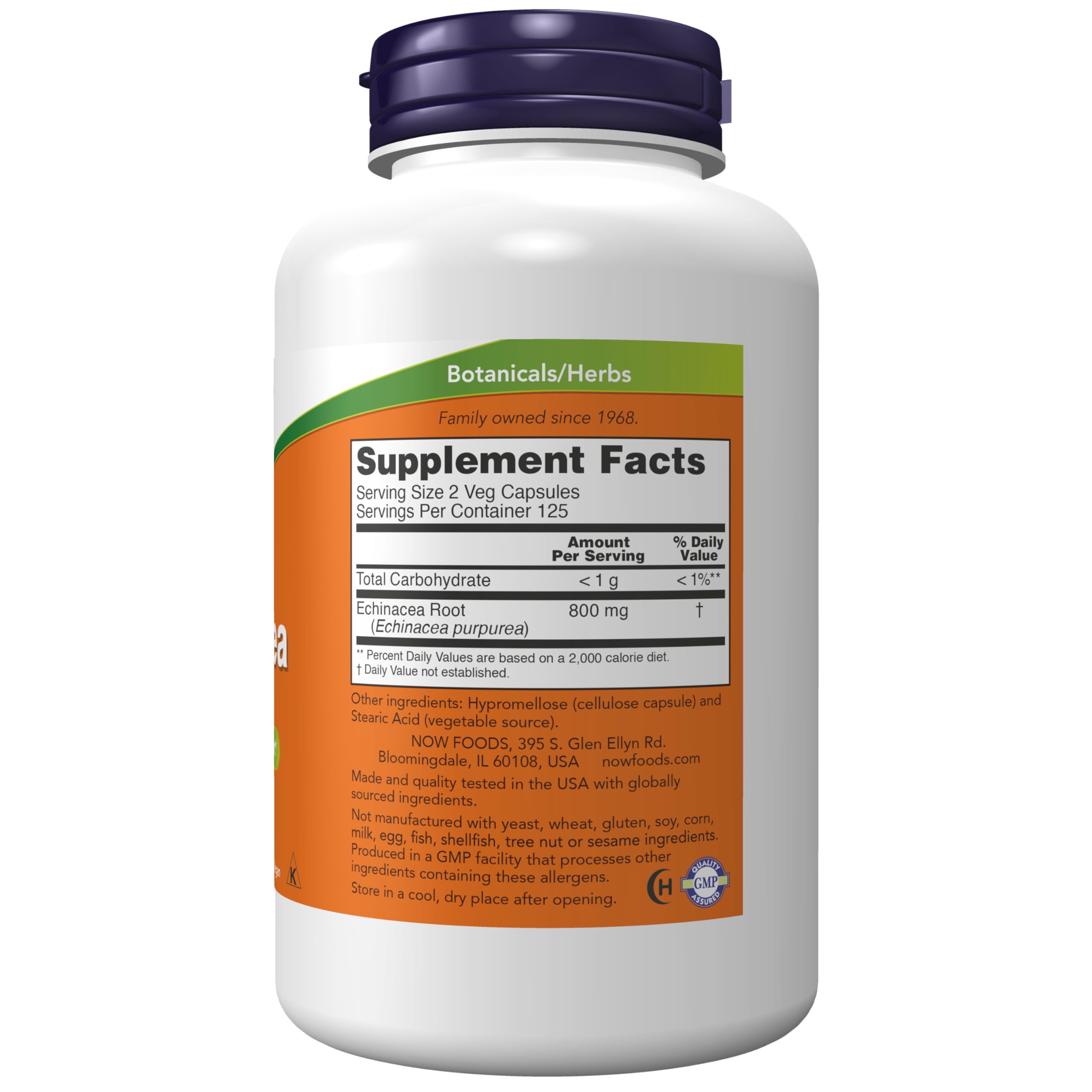 Now Foods Echinacea 250 vegetable capsules supplement bottle