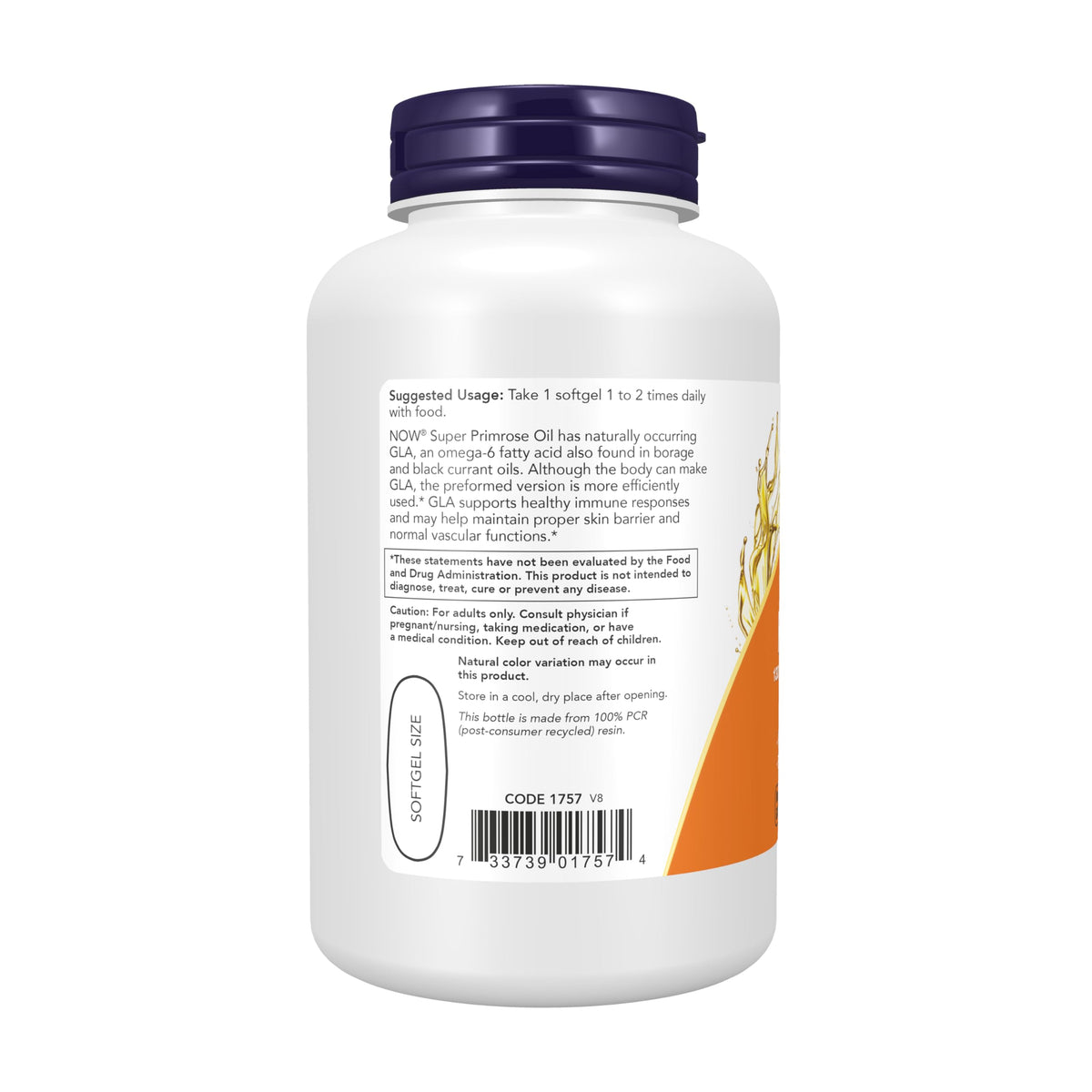 Hexane free cold pressed evening primrose oil softgels spilling next to the bottle
