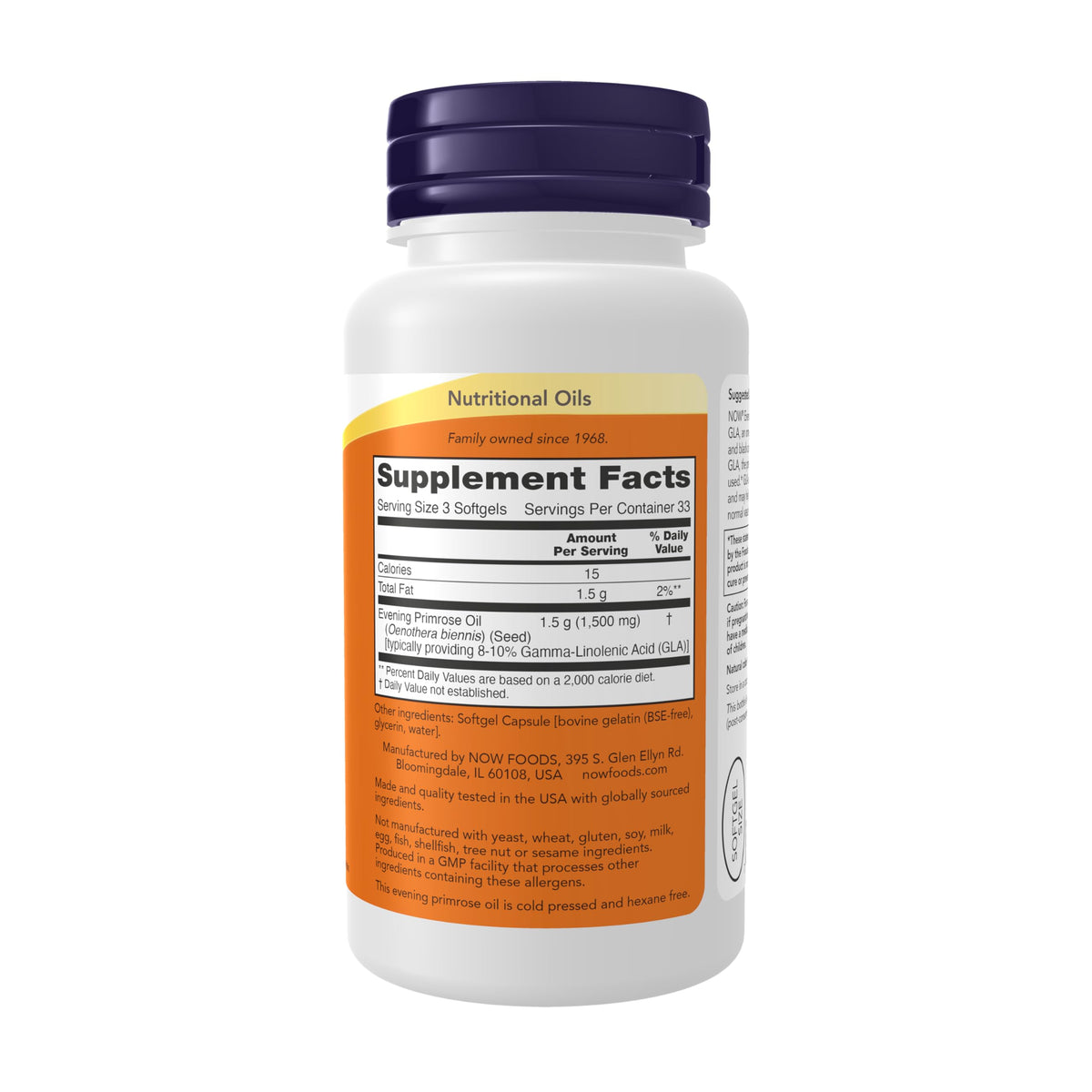 Now Foods Evening Primrose Oil 500 Milligram supplement facts label