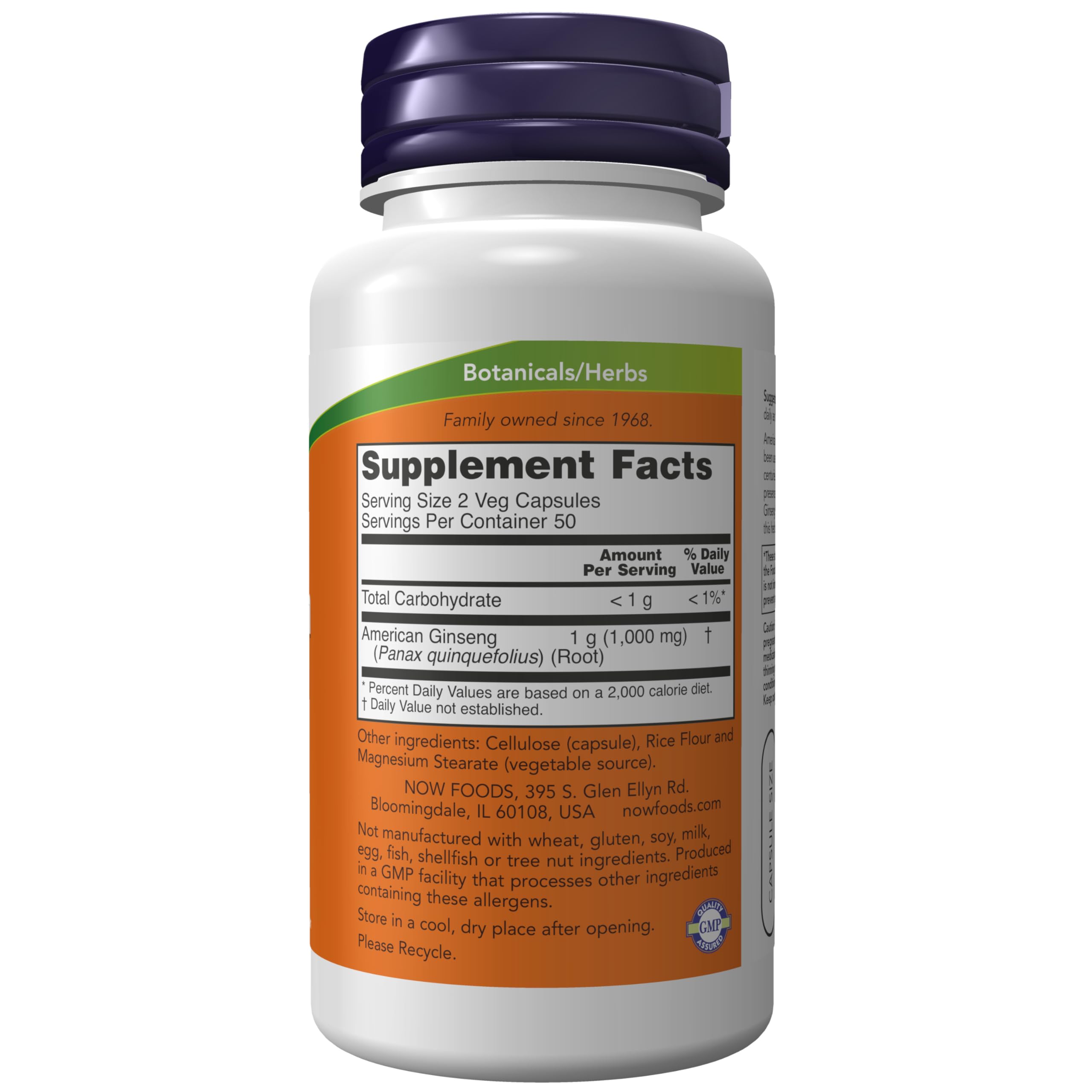 Now Foods American Ginseng vegetarian supplement label details