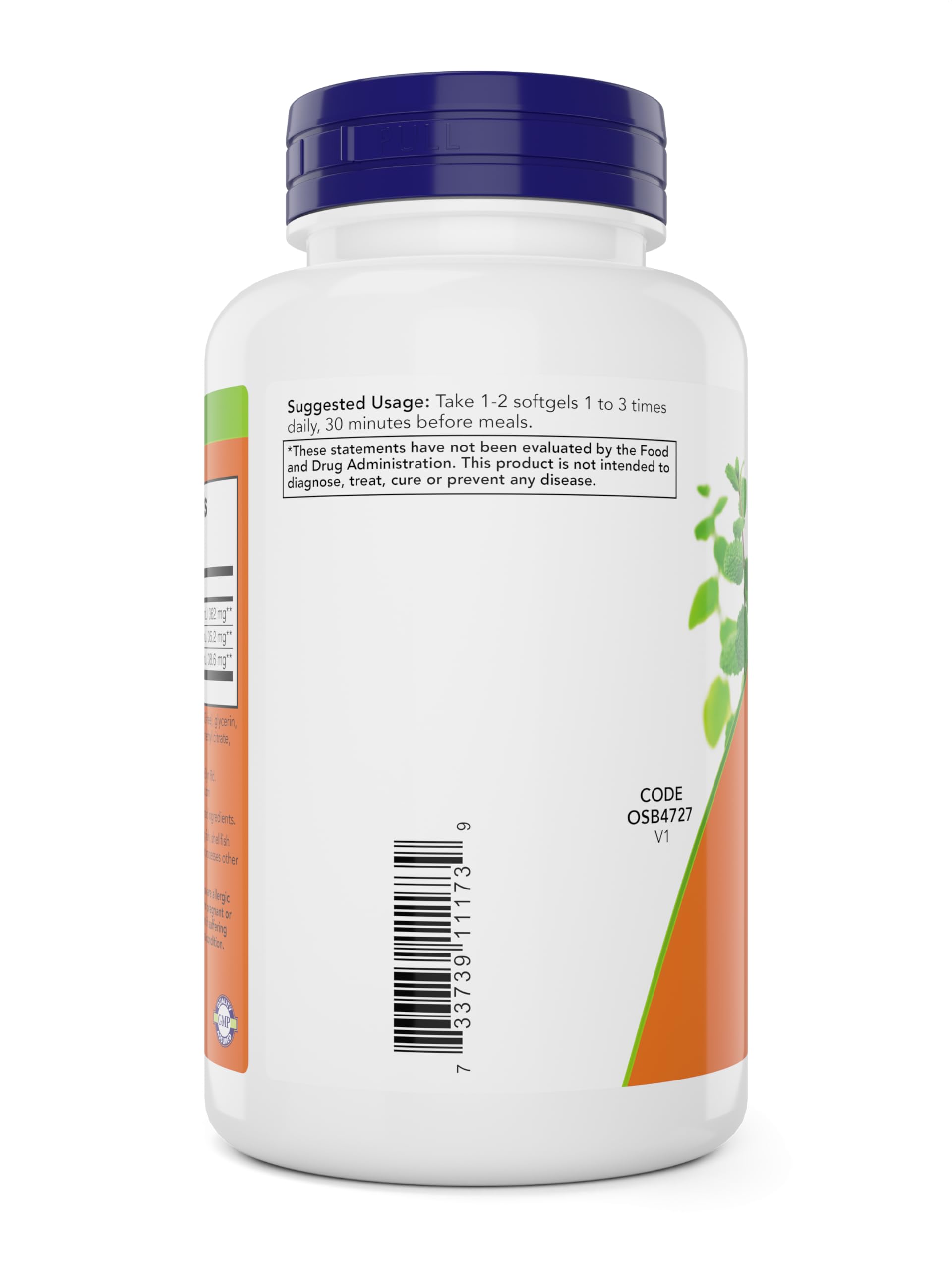 NOW Foods Peppermint Gels pack of two showing supplement facts and ginger fennel oil blend
