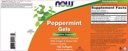 Authentic NOW Foods Peppermint Gels showing enteric coating layer for targeted gut release
