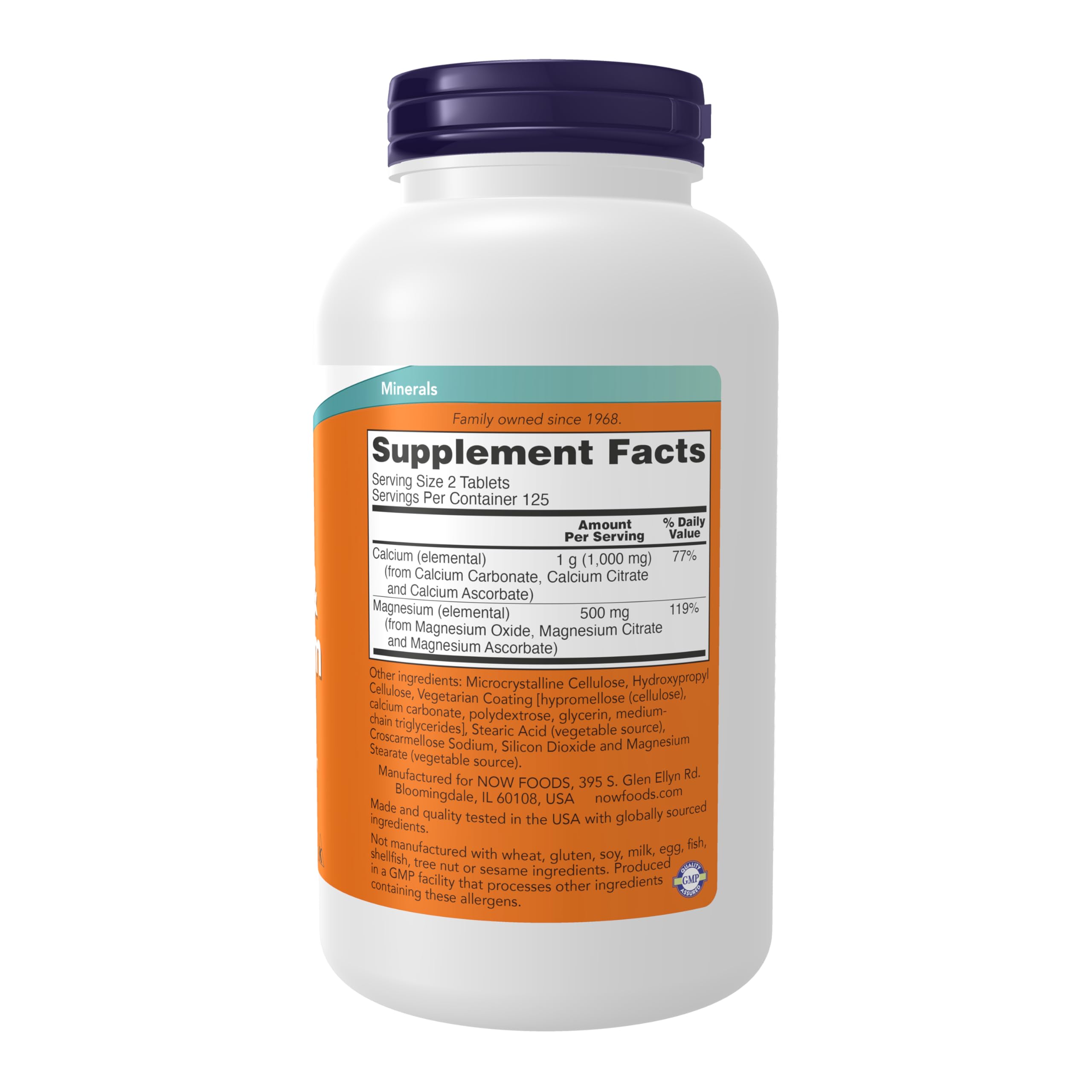 NOW Foods high potency calcium magnesium 2:1 ratio supplement facts label view