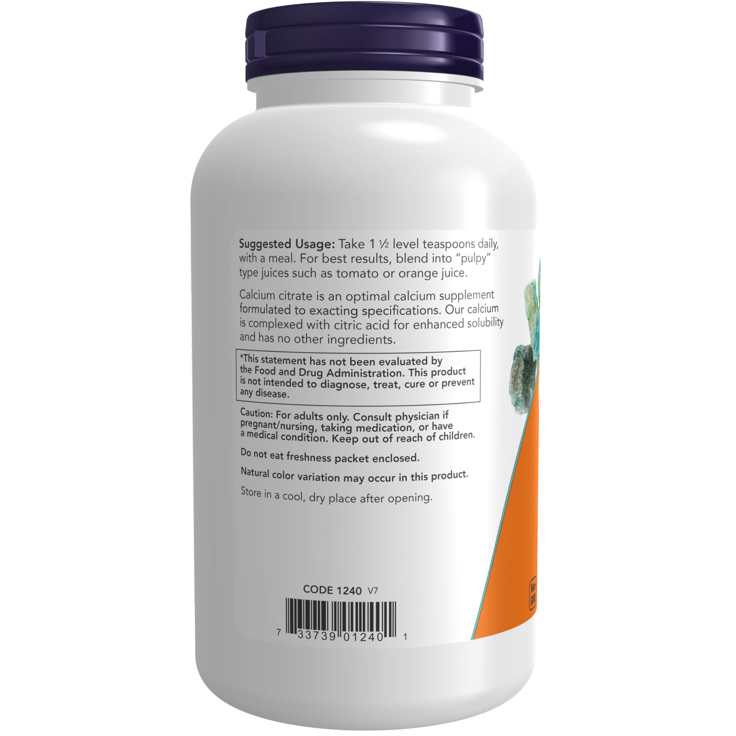 Unflavored calcium citrate 227 grams supplement bottle for vegan bone wellness