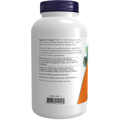 Unflavored calcium citrate 227 grams supplement bottle for vegan bone wellness