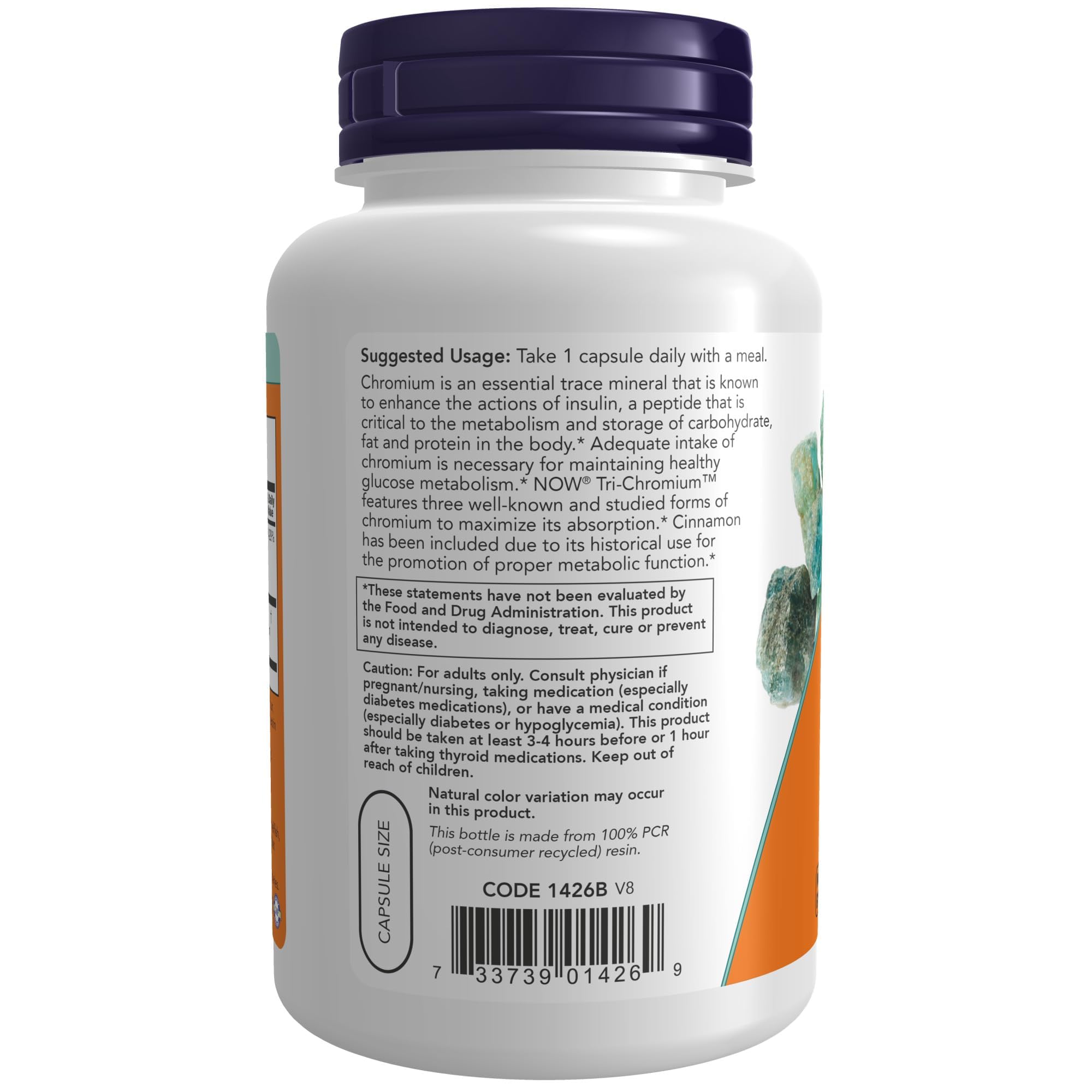 NOW Foods chromium with cinnamon capsules container showing non GMO and vegetarian labels