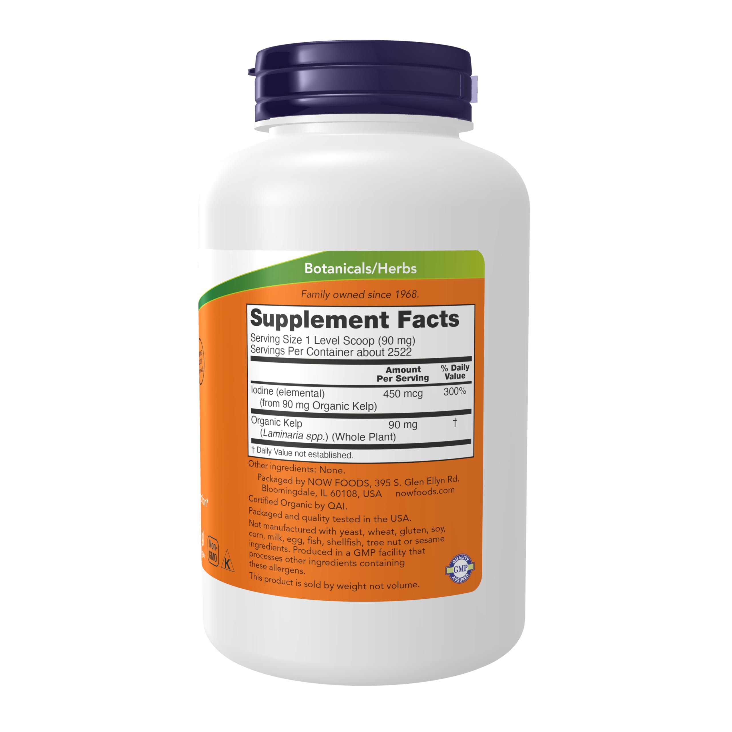 Now Foods Organic Kelp Pure Powder nutritional label
