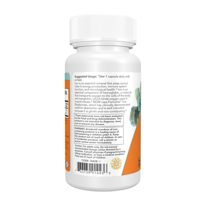 Now Foods gentle iron 18 Milligrams supplement for healthy red blood cells packaging