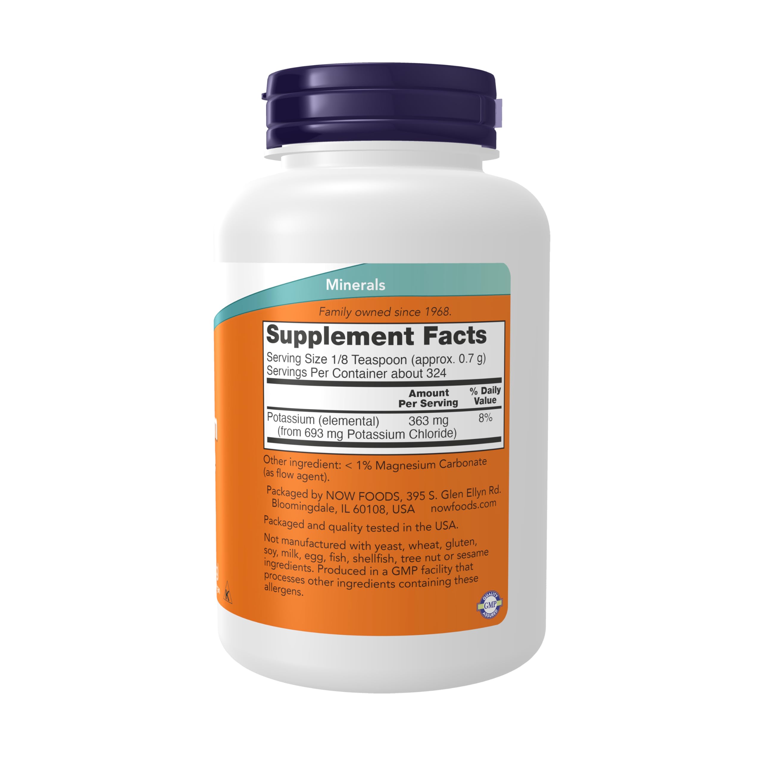 Now Foods Potassium Chloride essential mineral supplement label