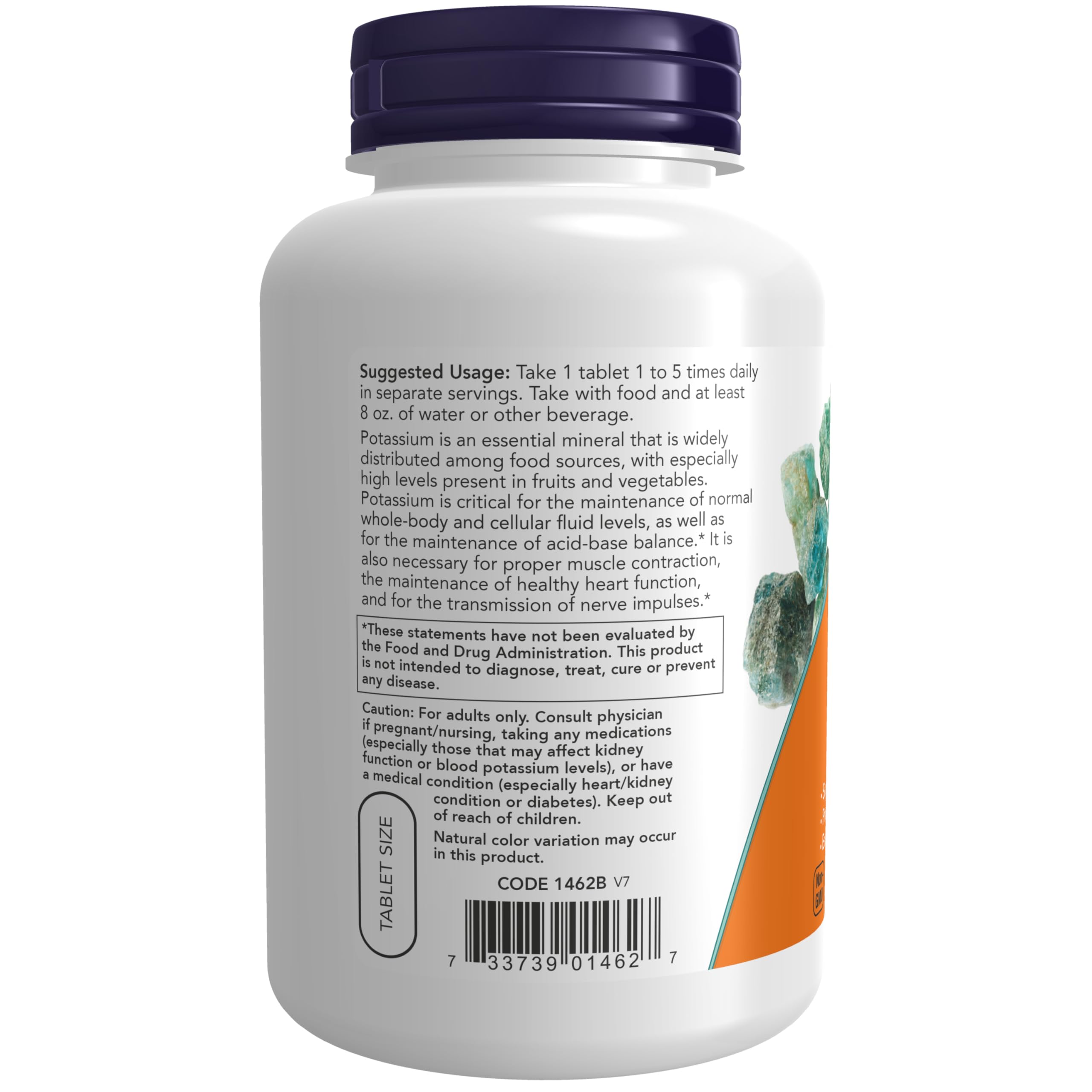 Side view of Now Foods Potassium Gluconate bottle showing supplement facts