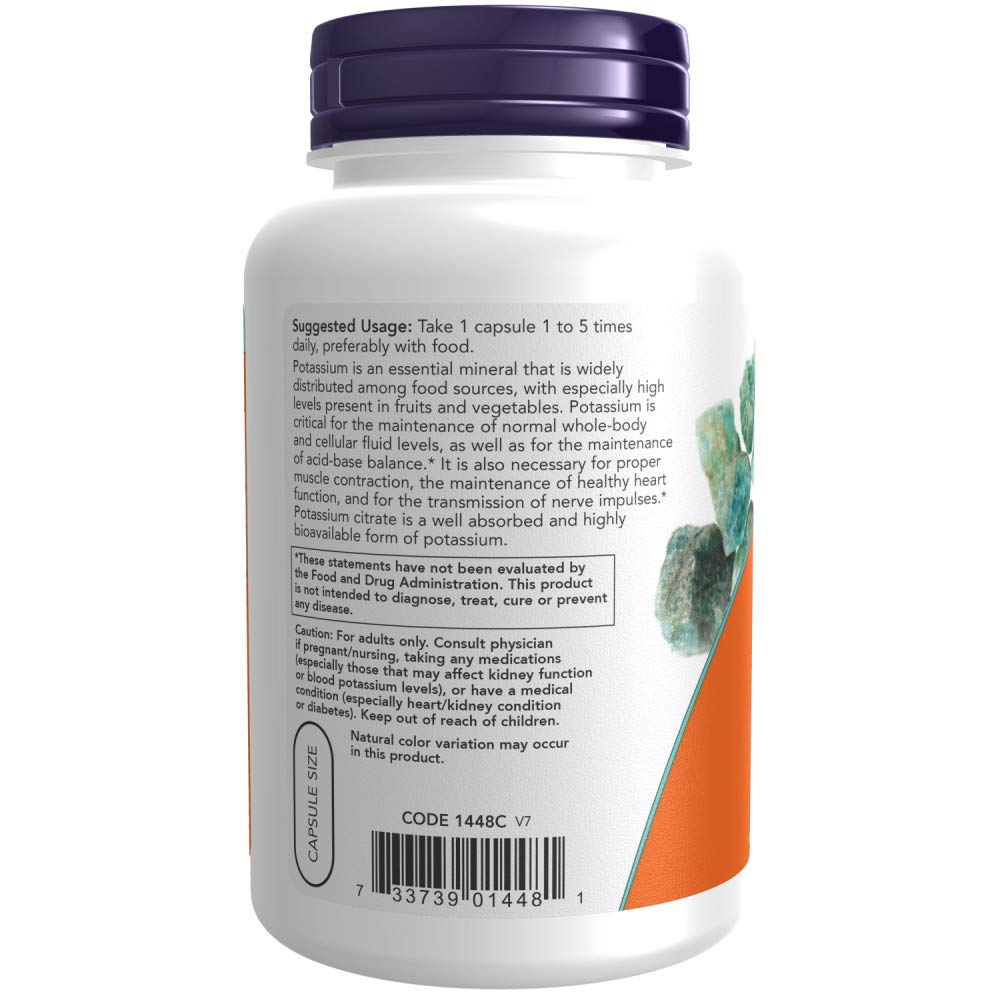 Close up of Now Foods Potassium Citrate vegetarian label details