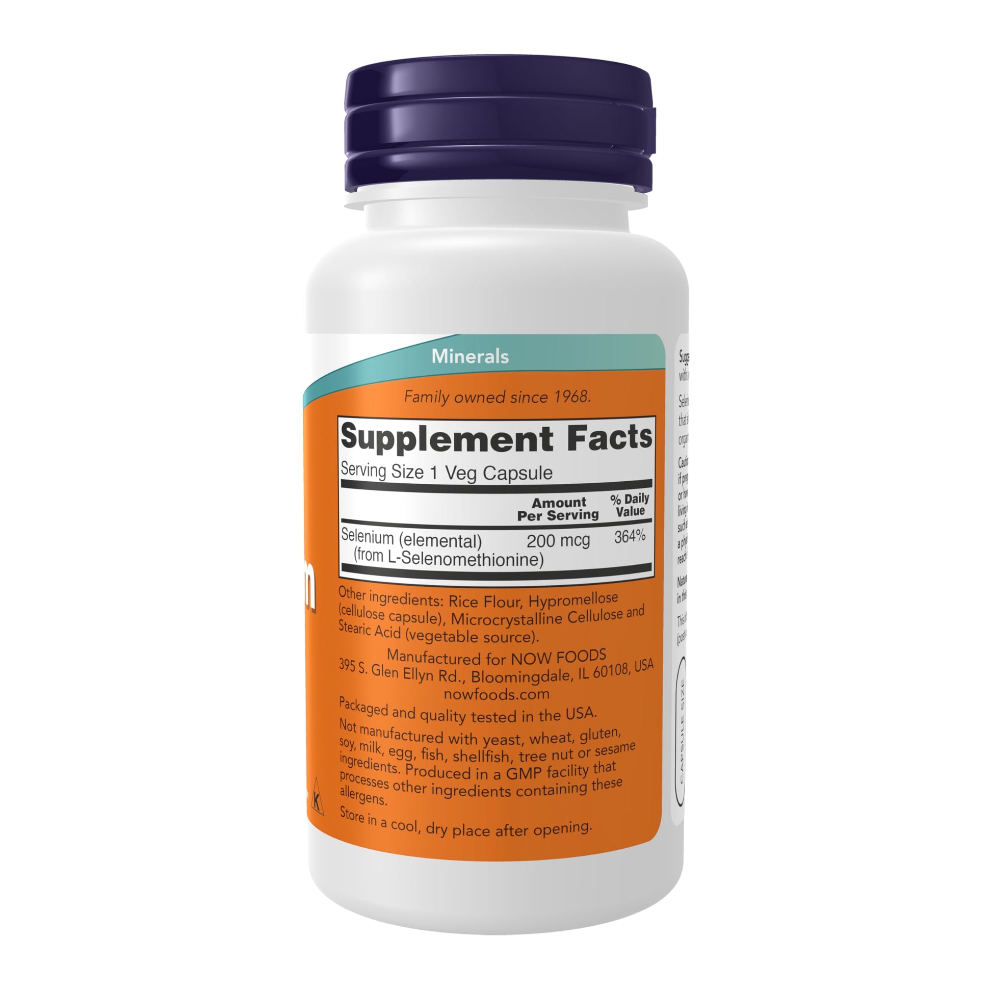 NOW Foods Selenium L-Selenomethionine essential mineral supplement label details