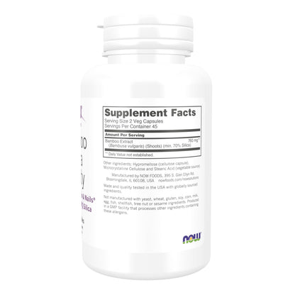 Now Foods Bamboo Silica Beauty supplement bottle label details