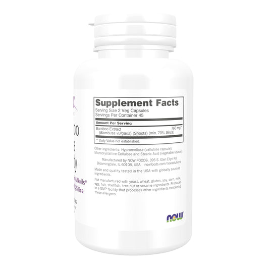 Now Foods Bamboo Silica Beauty supplement bottle label details
