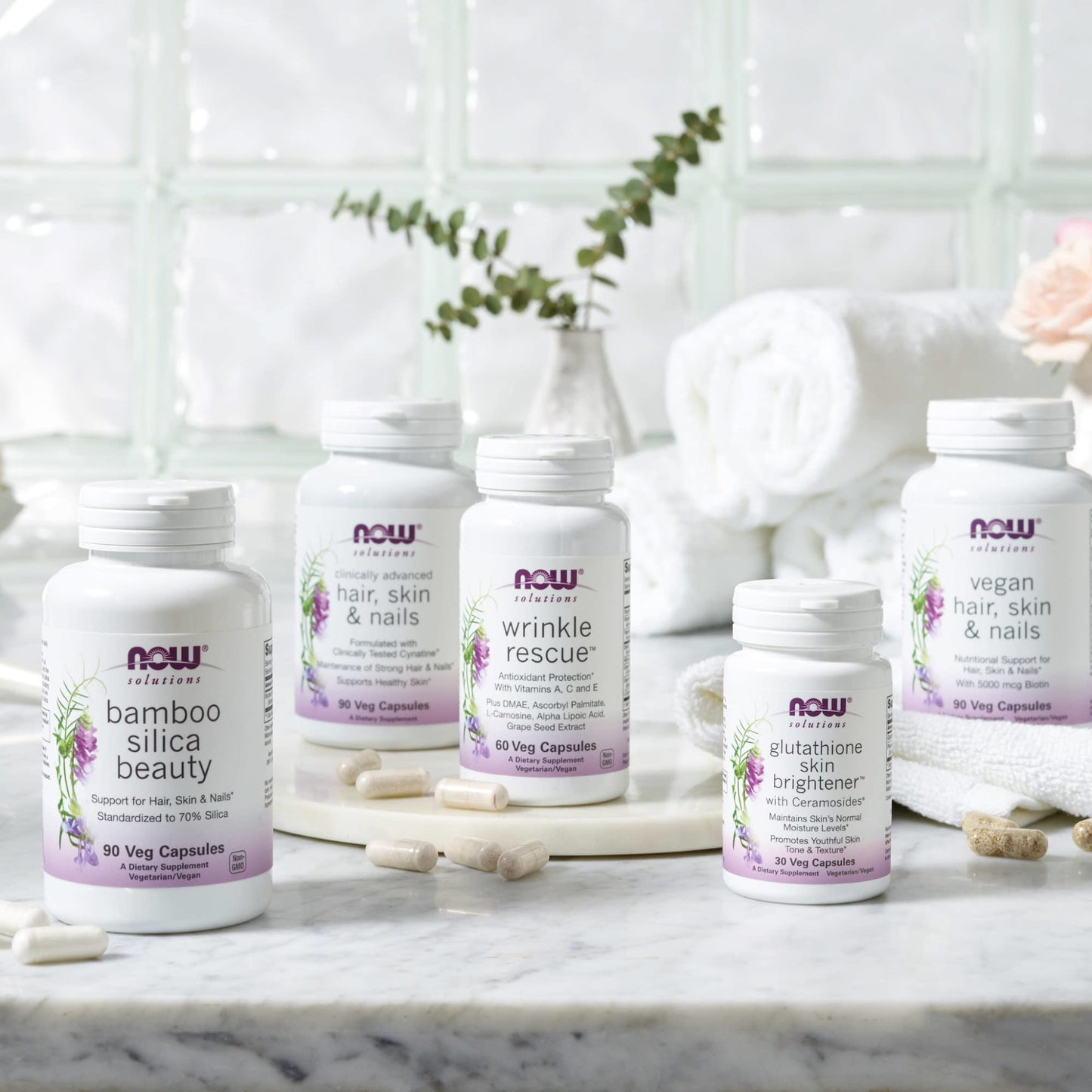 Now Foods Bamboo Silica Beauty packaging for hair skin and nails