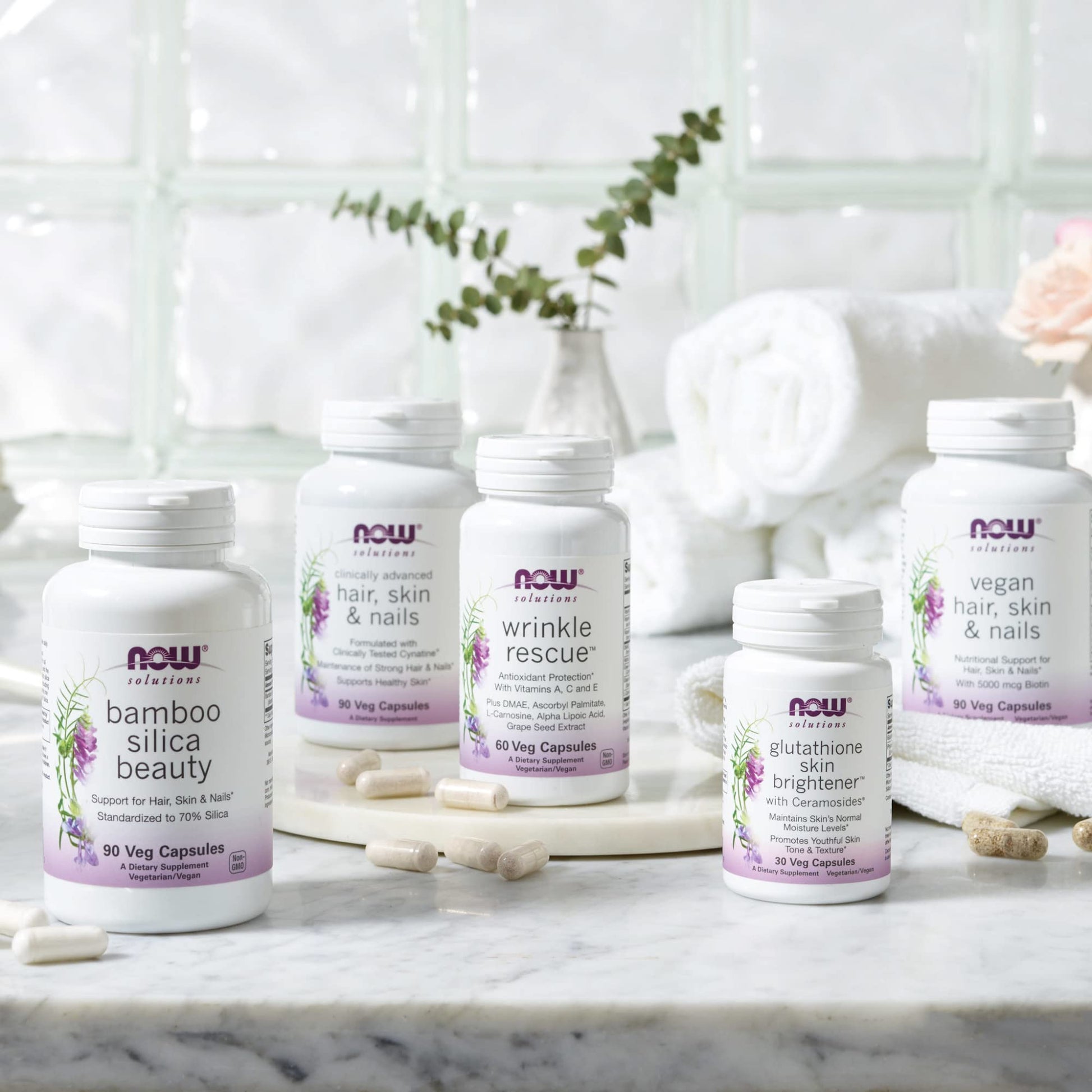 Now Foods Bamboo Silica Beauty packaging for hair skin and nails