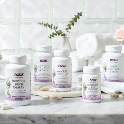 Now Foods Bamboo Silica Beauty packaging for hair skin and nails
