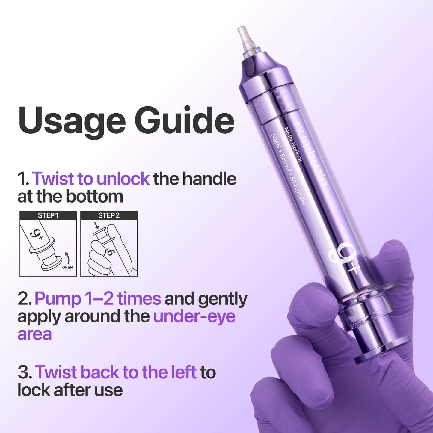 Numbuzin precision syringe eye treatment demonstrating application on under eye area