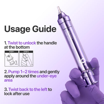 Numbuzin precision syringe eye treatment demonstrating application on under eye area