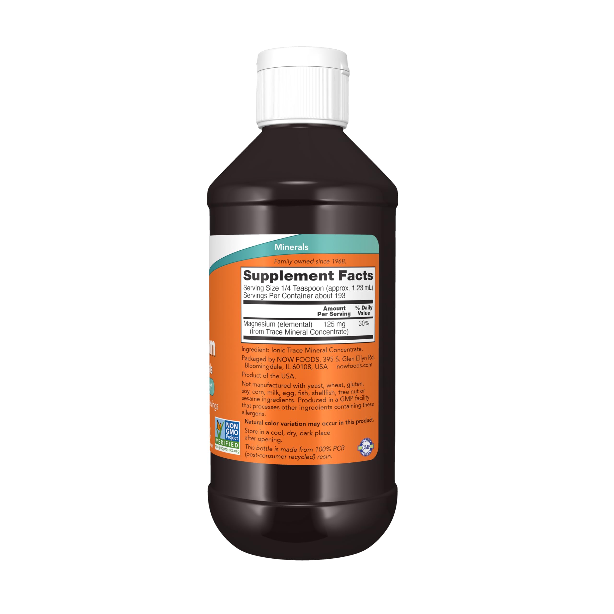 NOW Foods ionic liquid magnesium supplement nutritional facts label