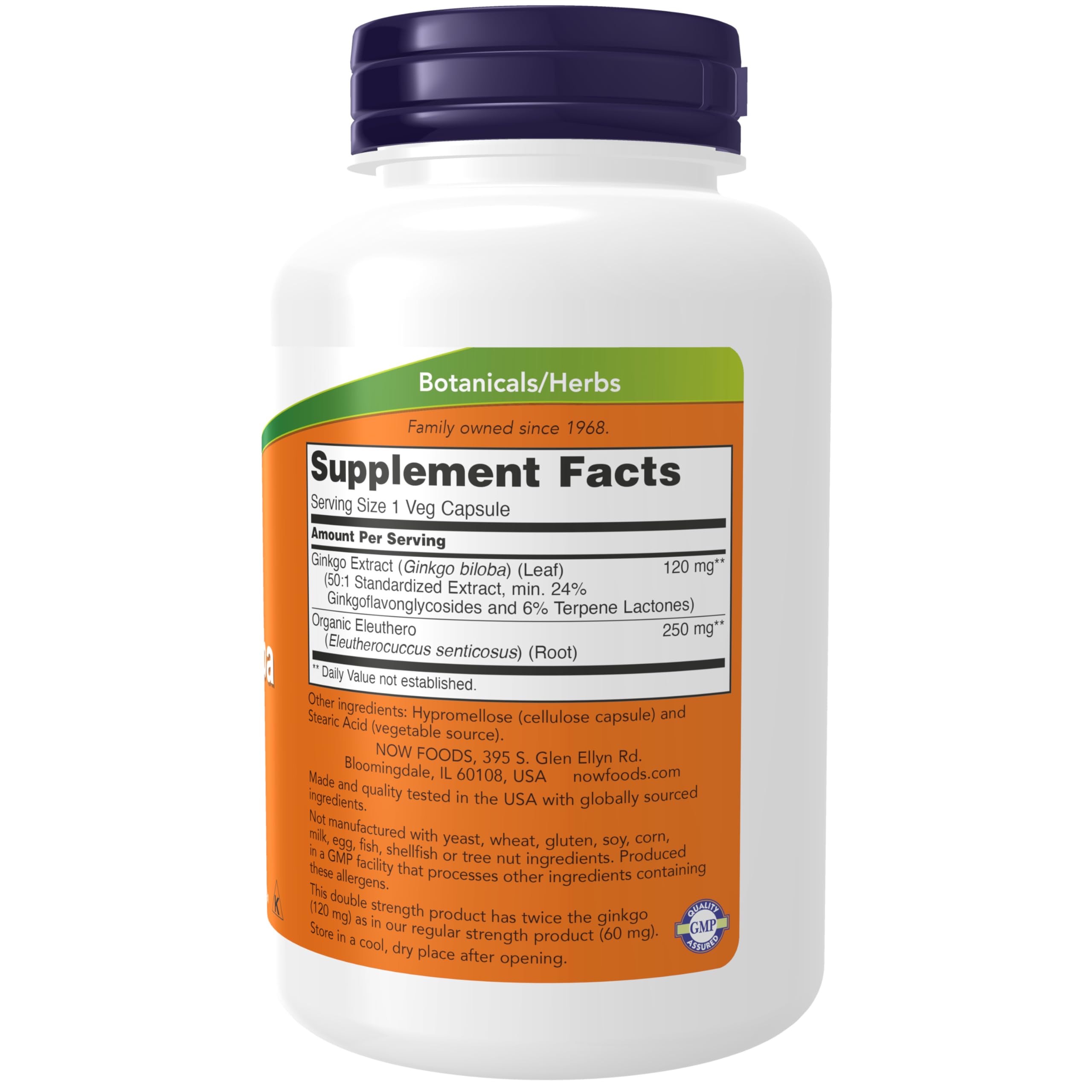 NOW Foods double strength ginkgo biloba supplement facts and ingredients
