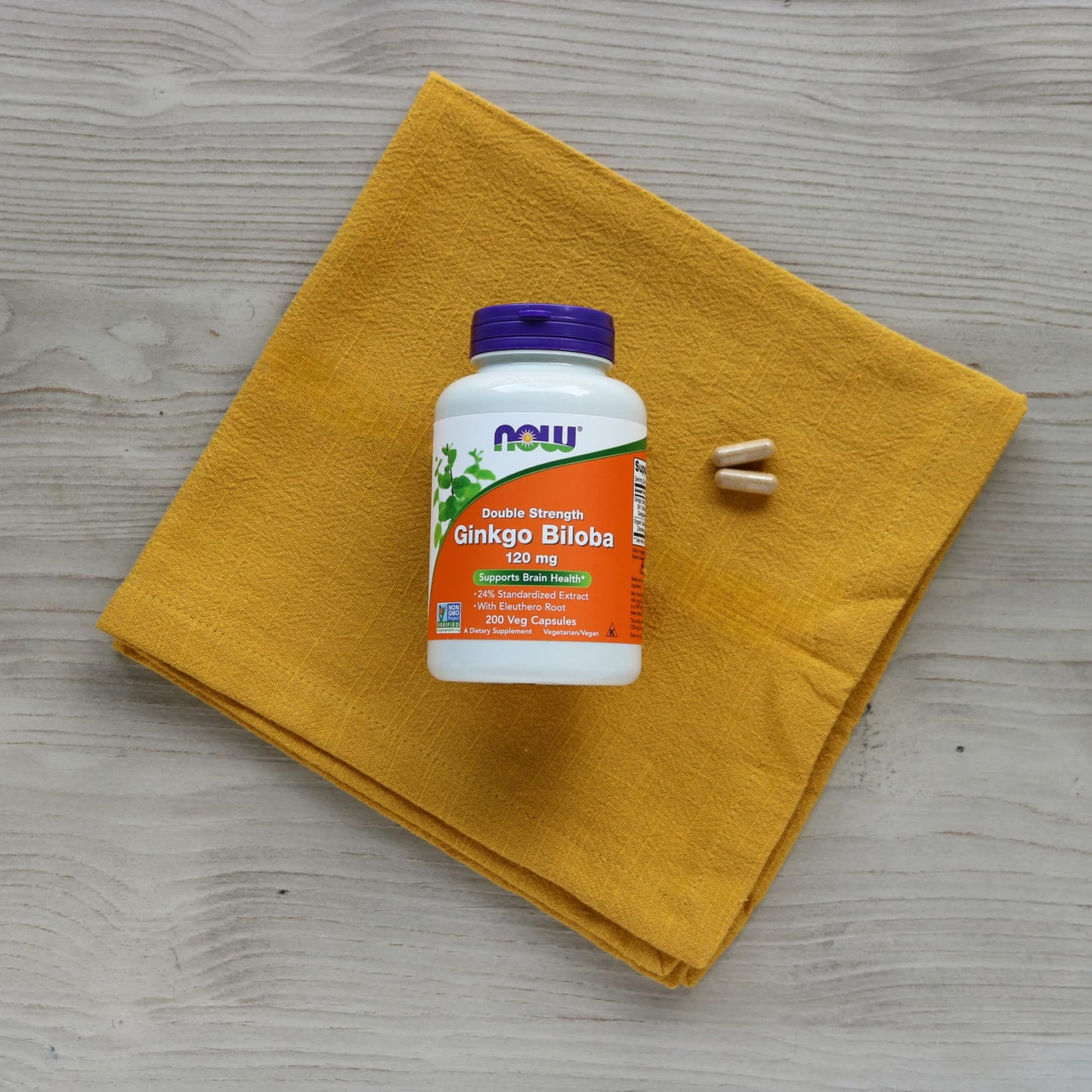 NOW Foods 200 vegetarian capsules ginkgo biloba side label details