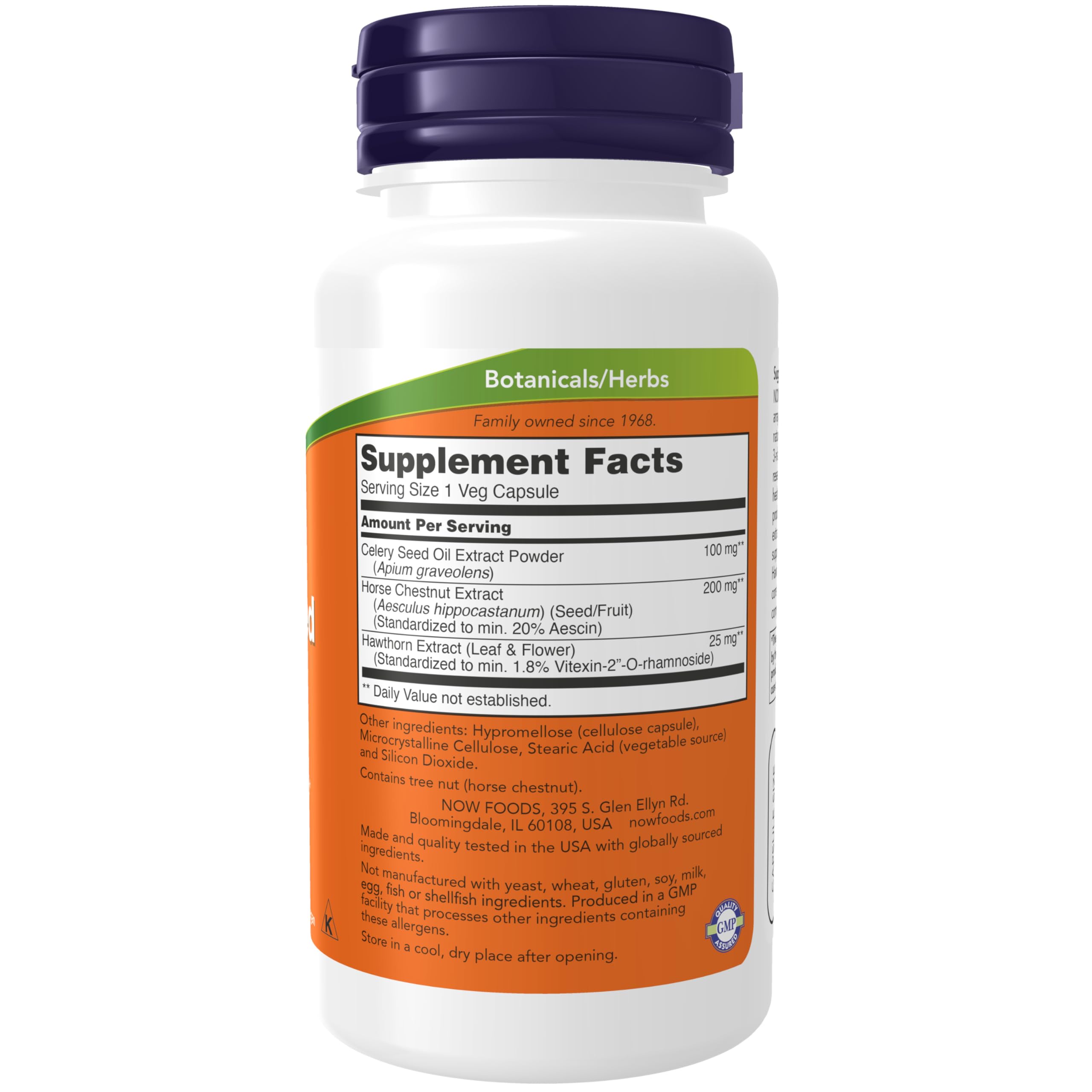 NOW Foods Celery Seed Extract supplement facts and ingredients label.