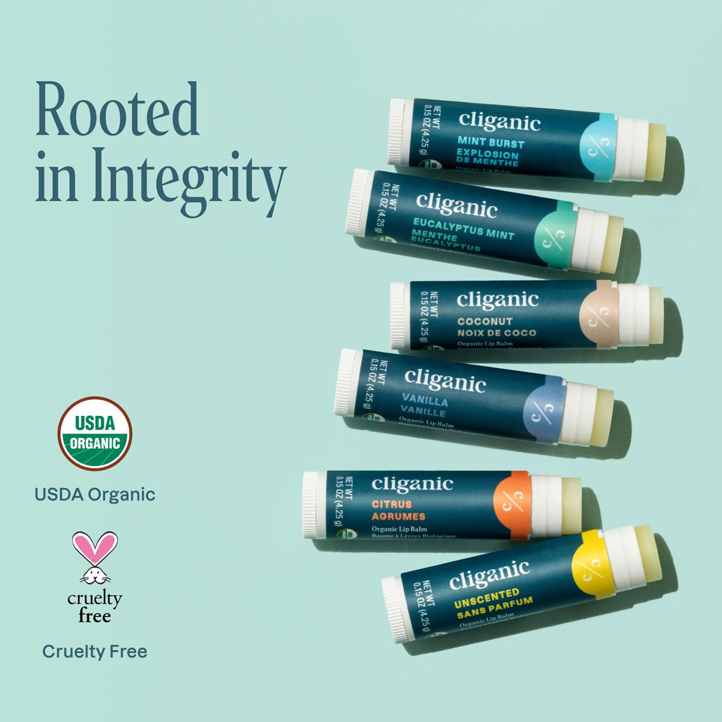 Cliganic organic lip balm set displayed in retail packaging