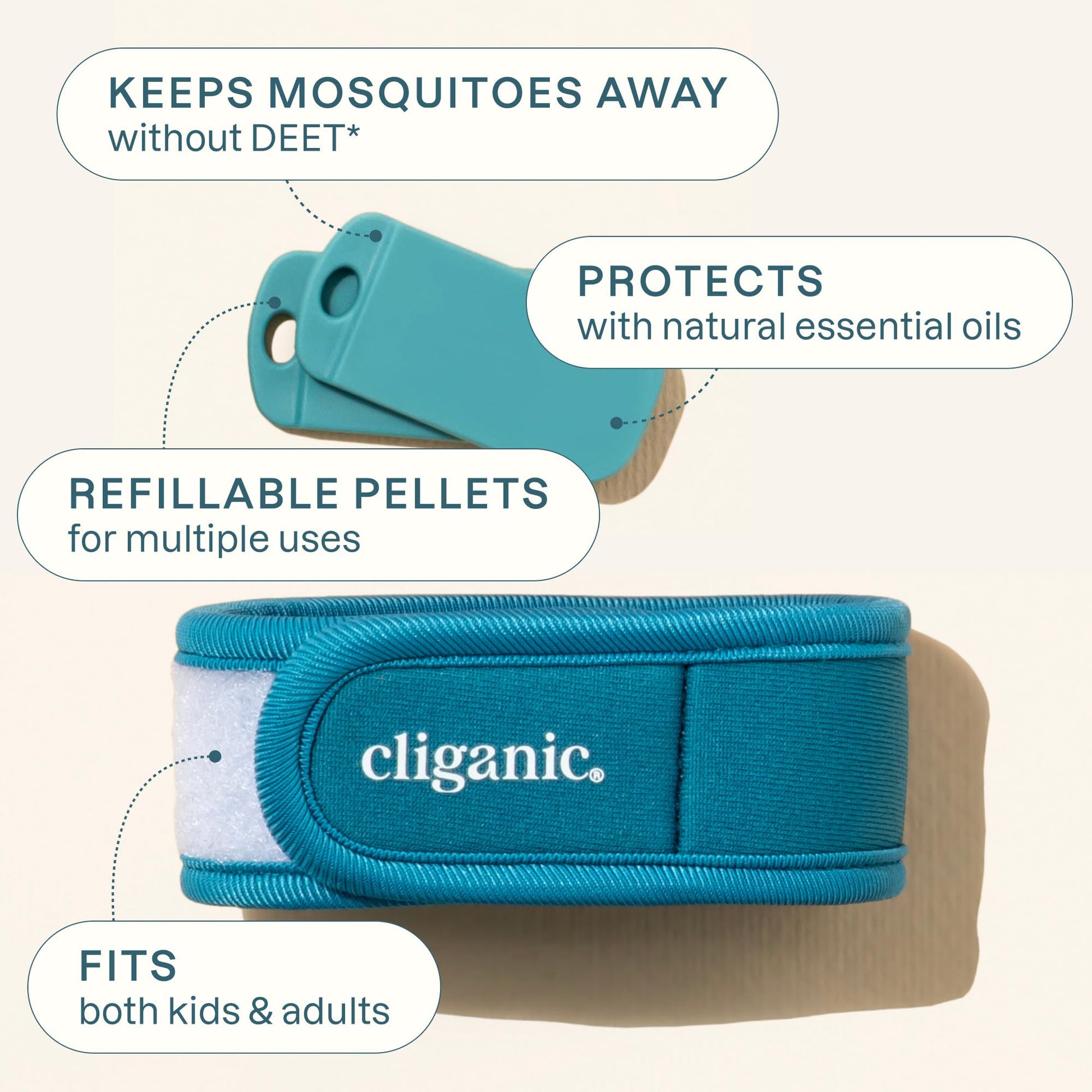 Pack of Cliganic mosquito repellent refill pellets and wristbands