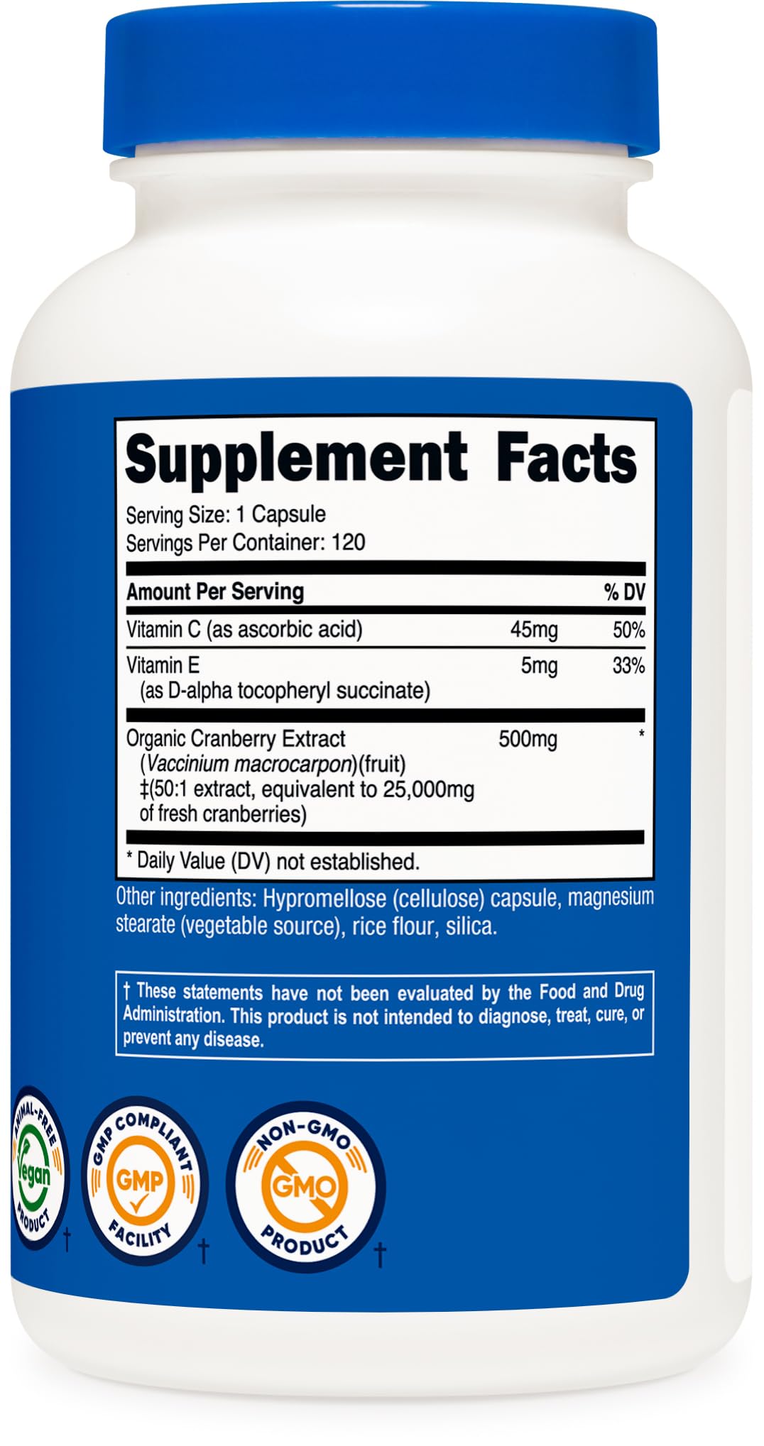 Nutricost Cranberry Extract vegan and gluten-free seals