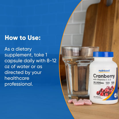 Nutricost Cranberry Extract 120 servings bottle in hand