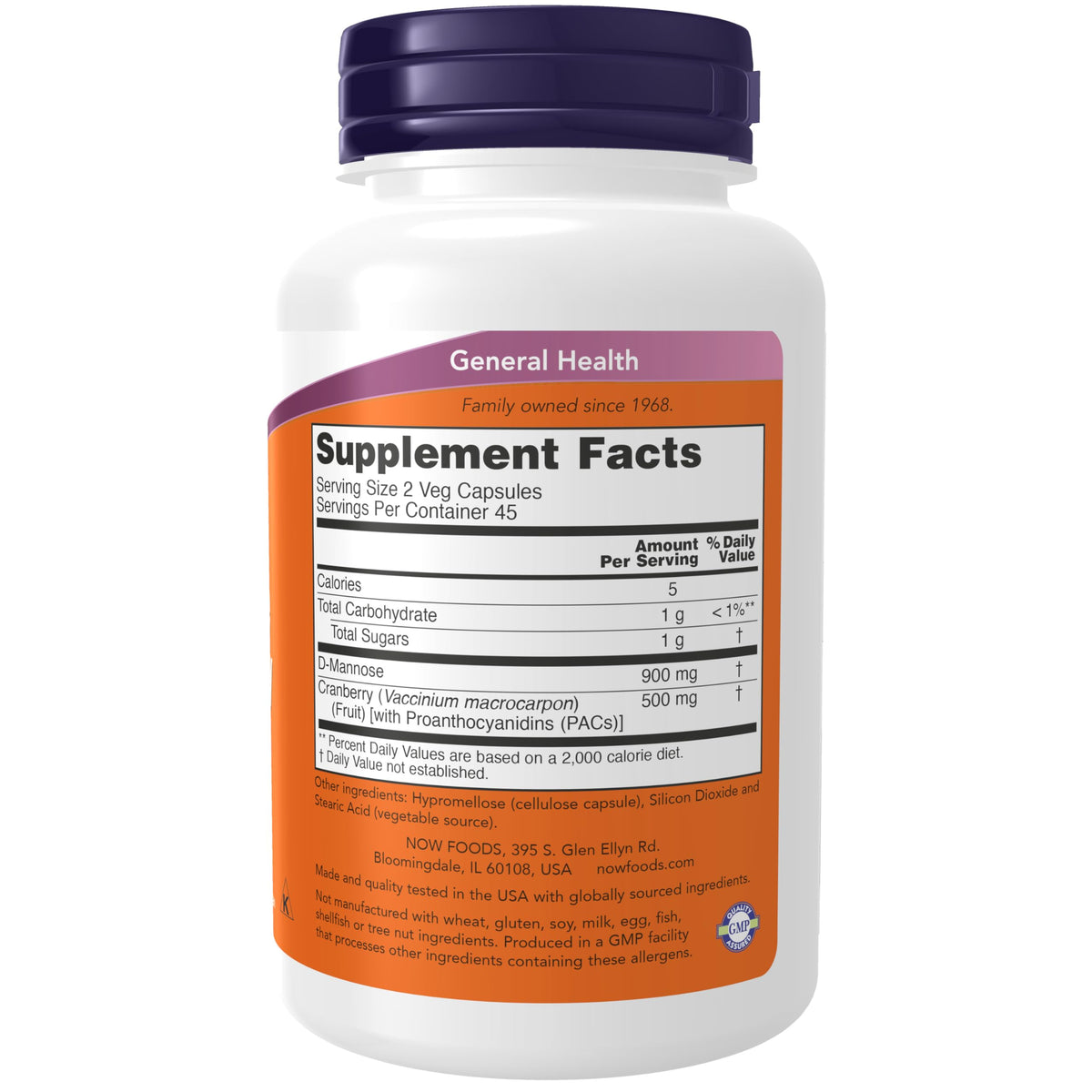 Now Foods Mannose Cranberry Dual Action Supplement Bottle
