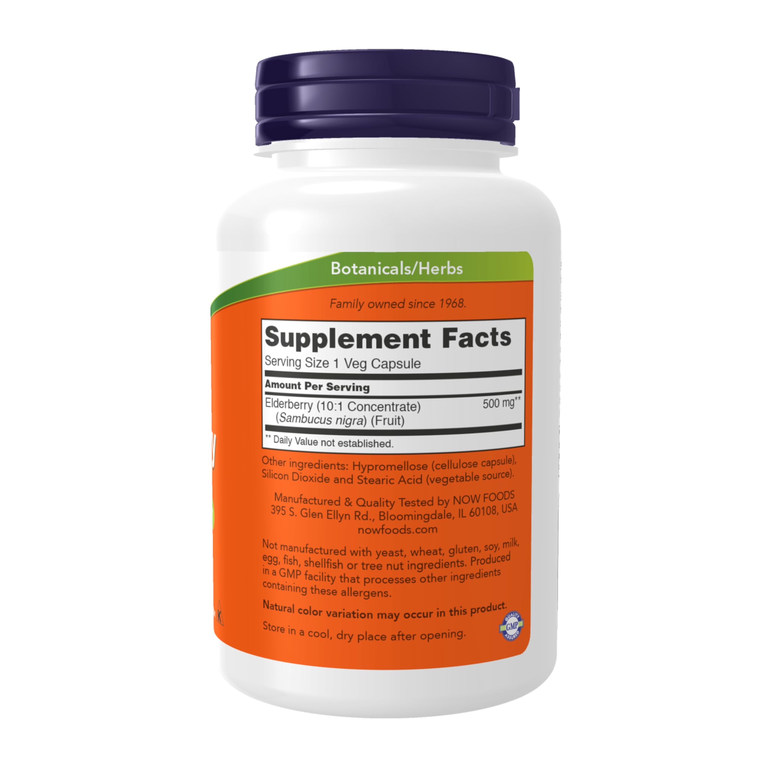 NOW Foods Elderberry 10:1 concentrate supplement facts label and ingredient list