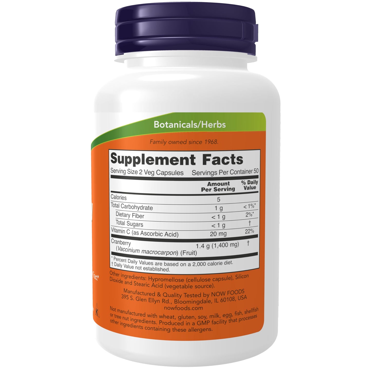 Now Foods Cranberry Caps supplement facts and ingredient label