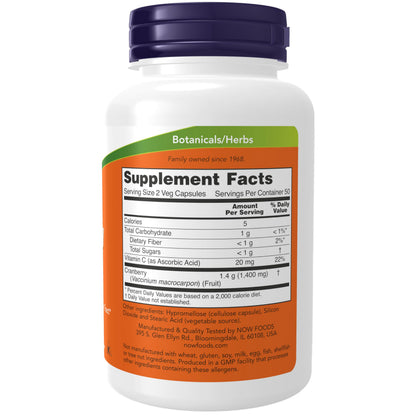 Now Foods Cranberry Caps supplement facts and ingredient label
