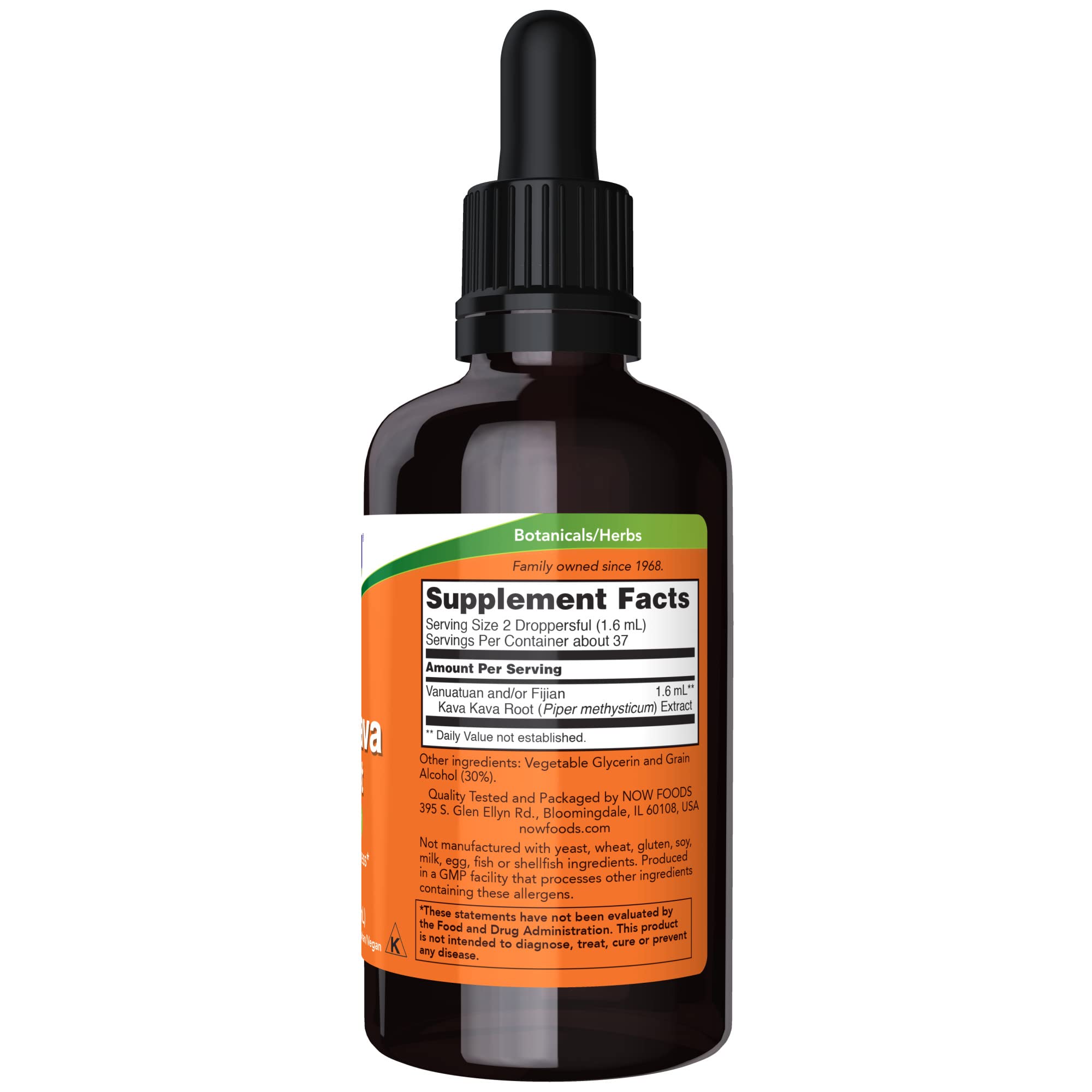 NOW Foods Kava Kava herbal supplement dropper top close up view