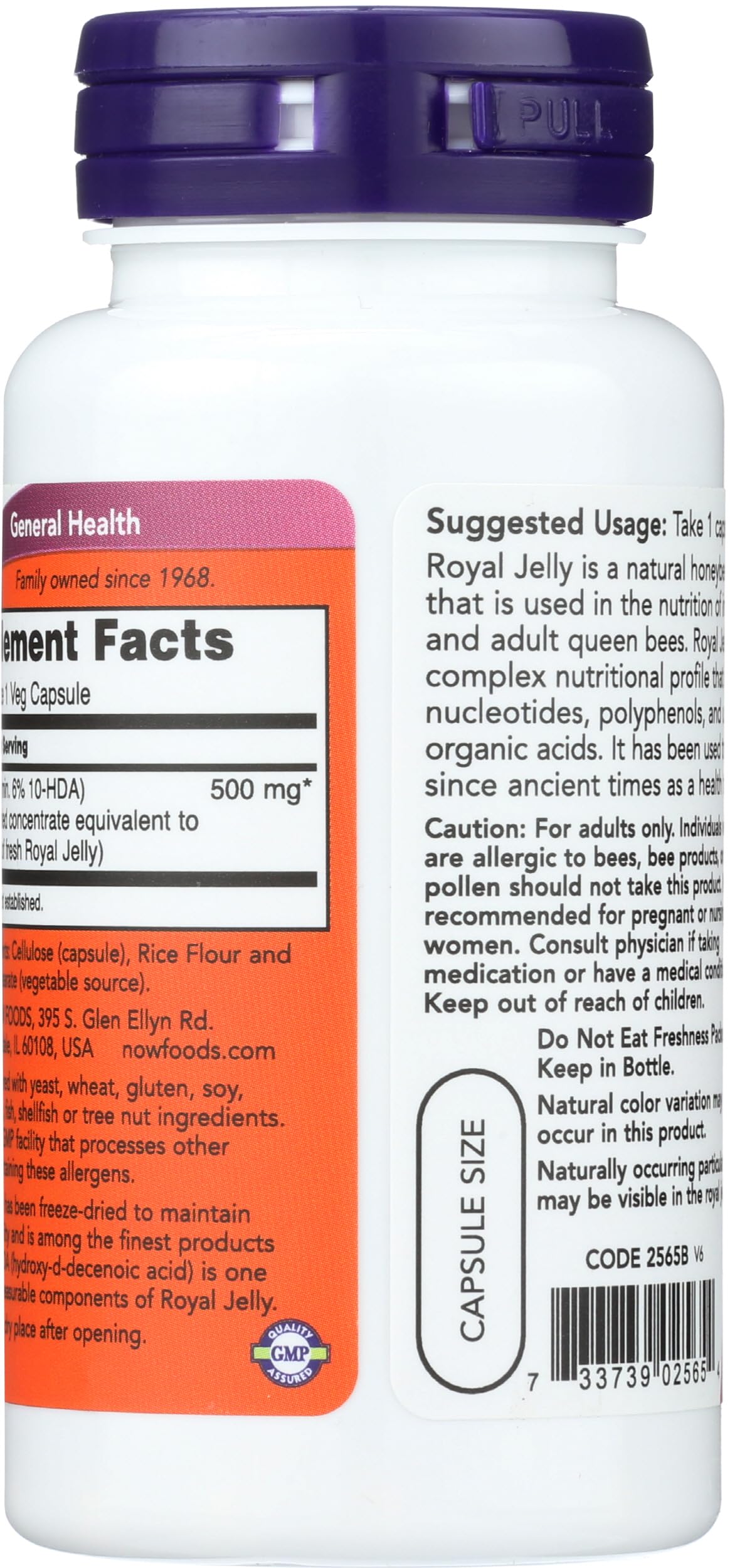 NOW Foods Royal Jelly dietary supplement packaging highlighting six percent ten HDA content