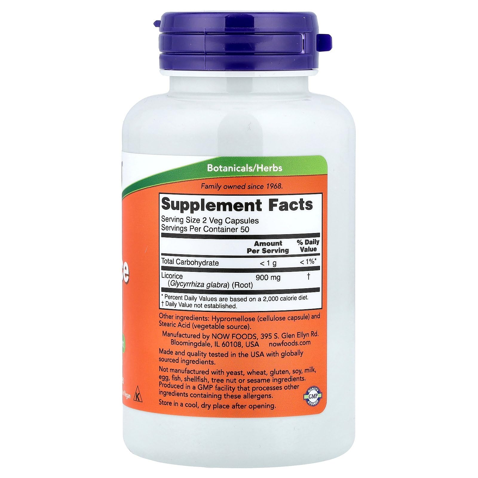 Now Foods Licorice Root herbal supplement vegetarian capsules bottle
