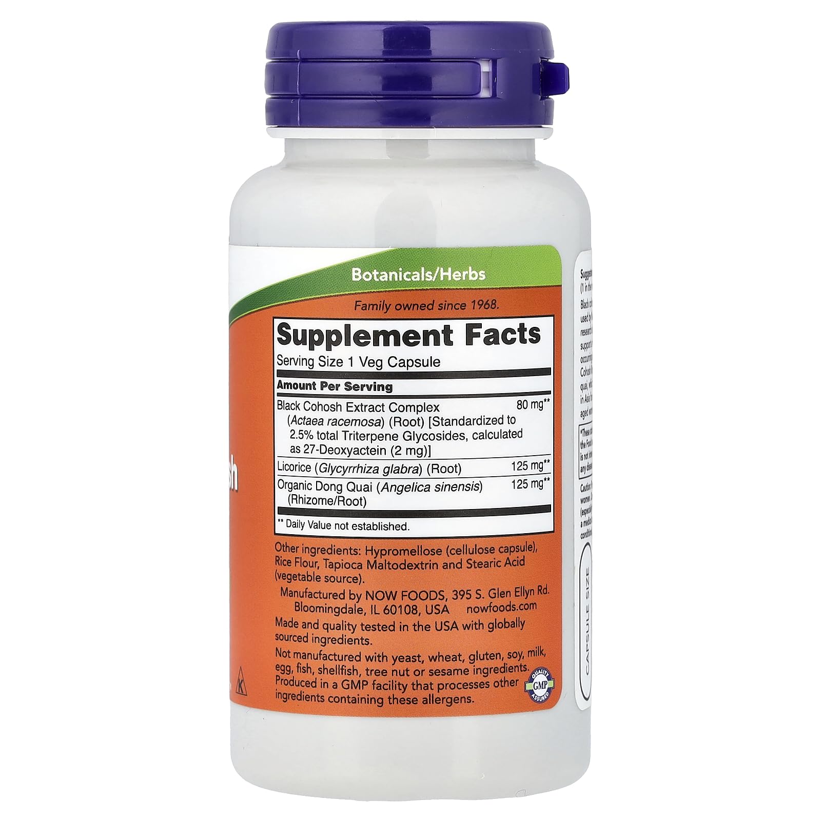 Now Foods Black Cohosh 90 vegetarian capsules supplement facts