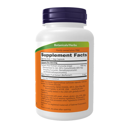 Now Foods Turmeric Curcumin 90 vegetarian capsules packaging