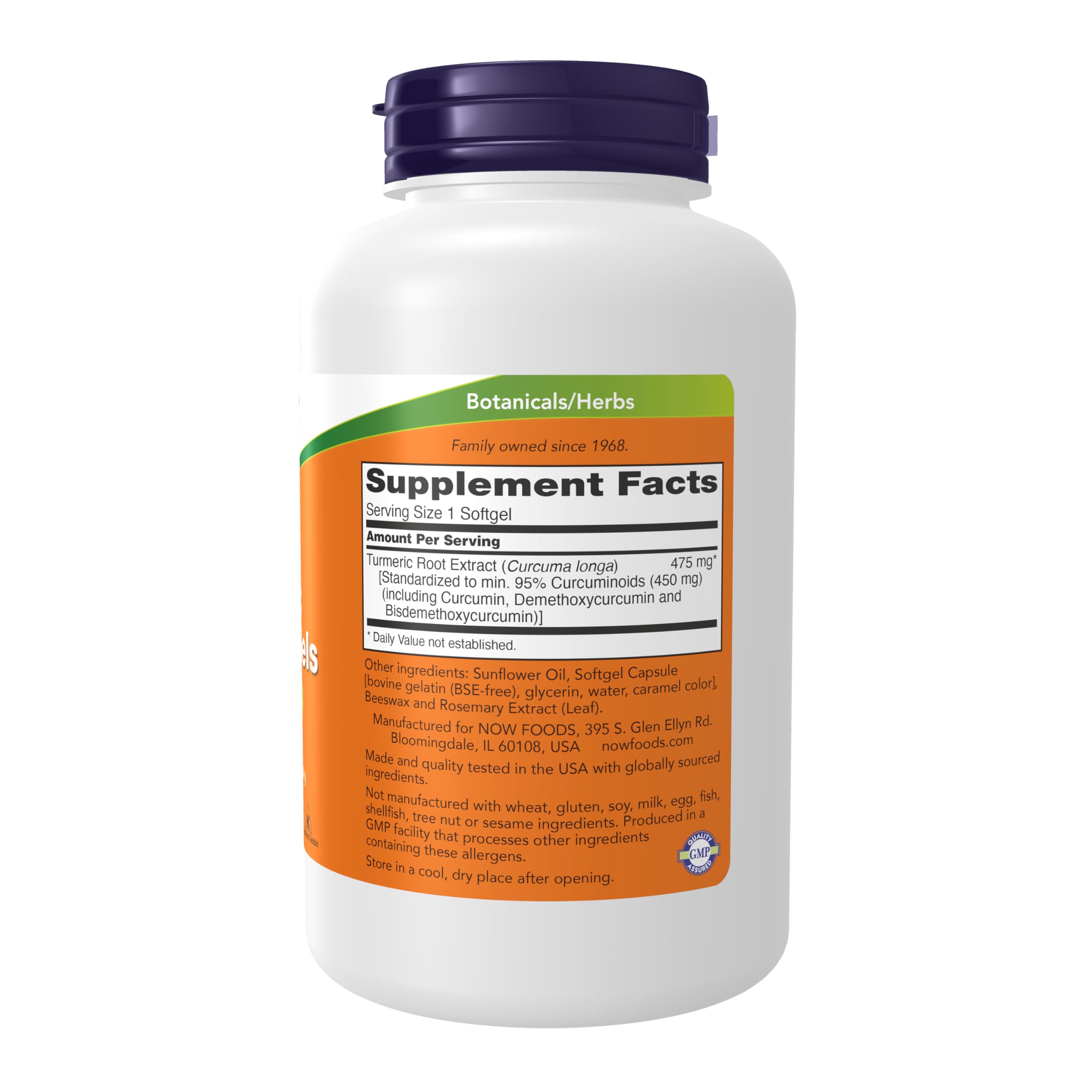 Now Foods Turmeric Curcumin supplement facts label
