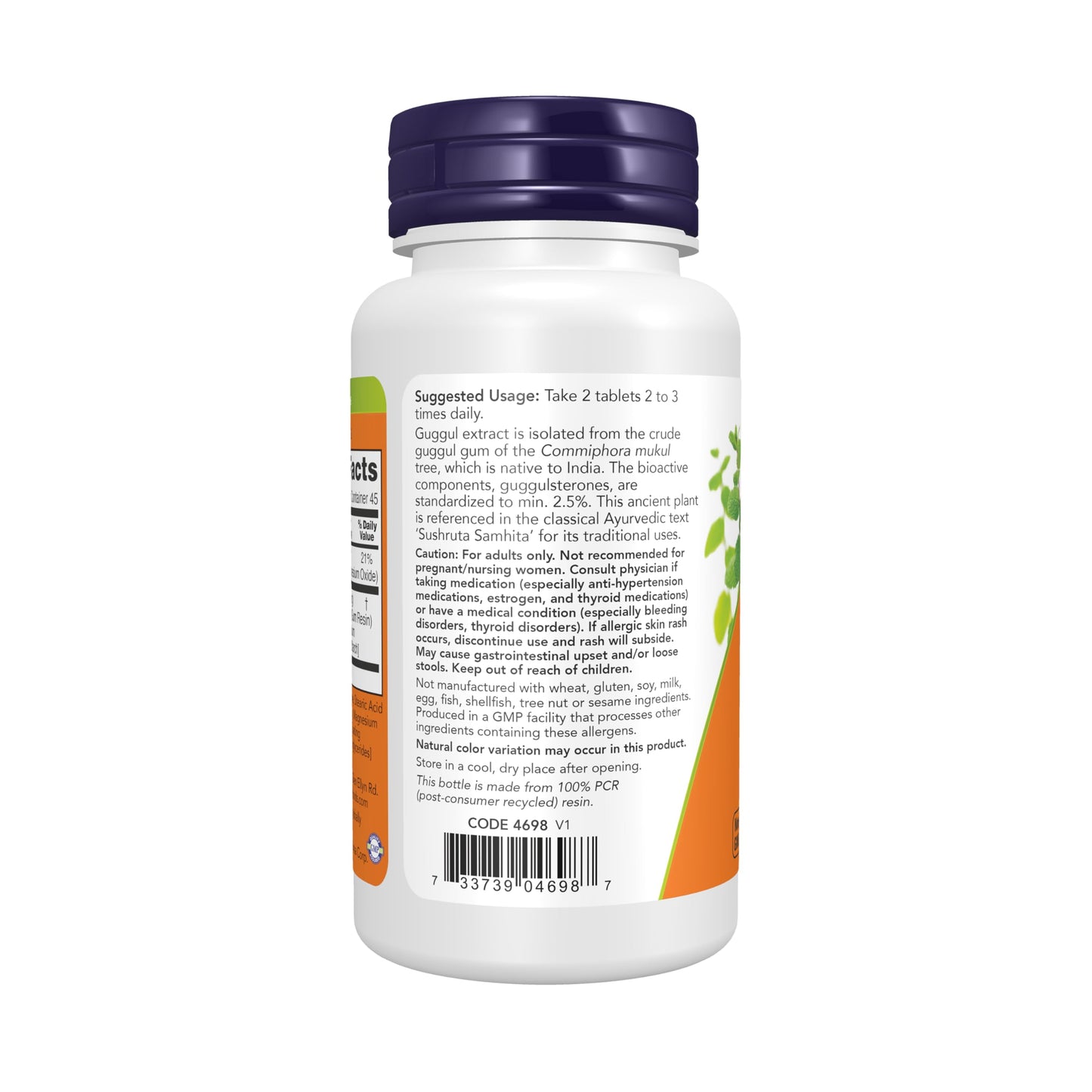Supplement facts panel of NOW Foods Guggul Extract with 90 Milligrams elemental magnesium.
