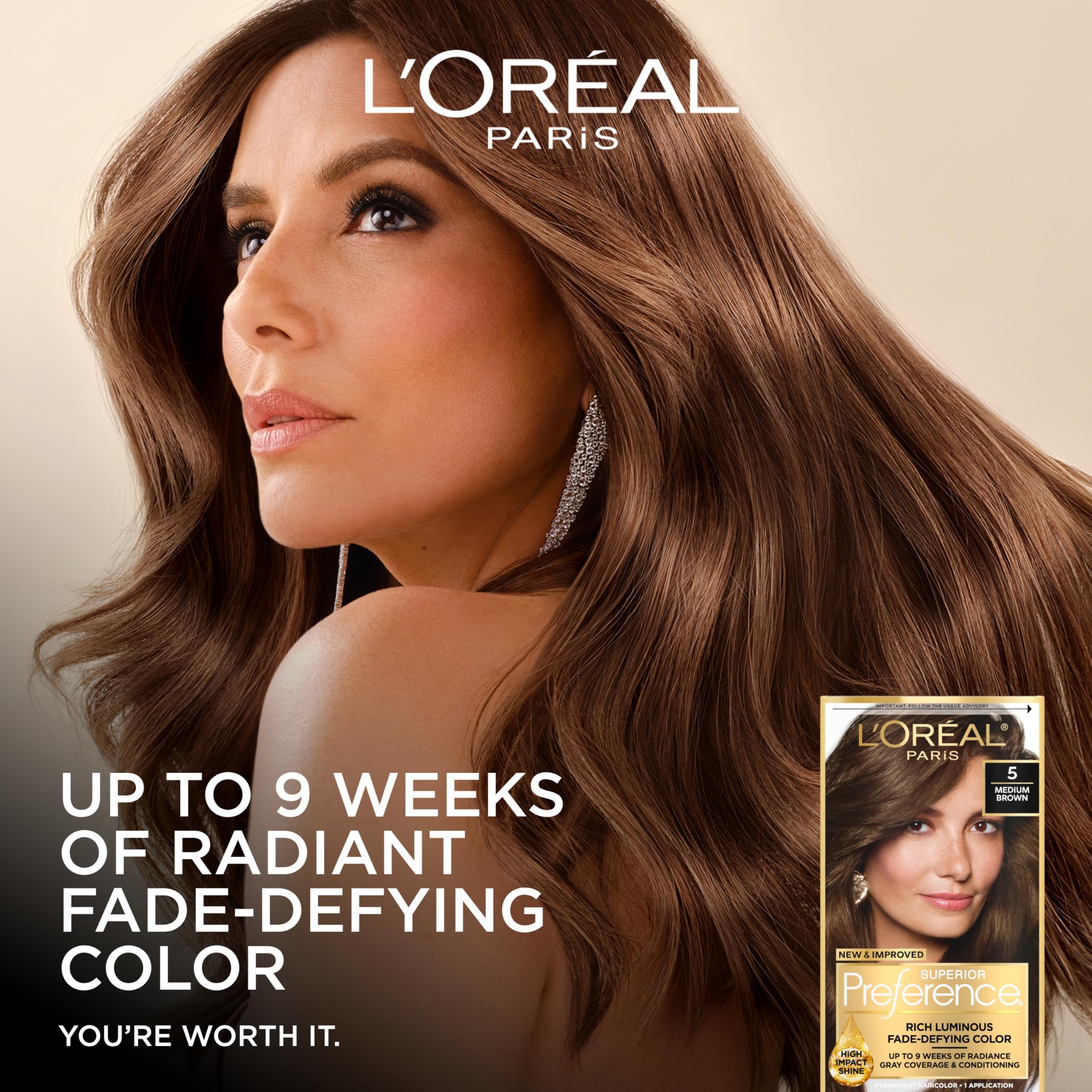L'Oreal Paris Superior Preference Fade-Defying hair color packaging highlighting nine weeks of shine