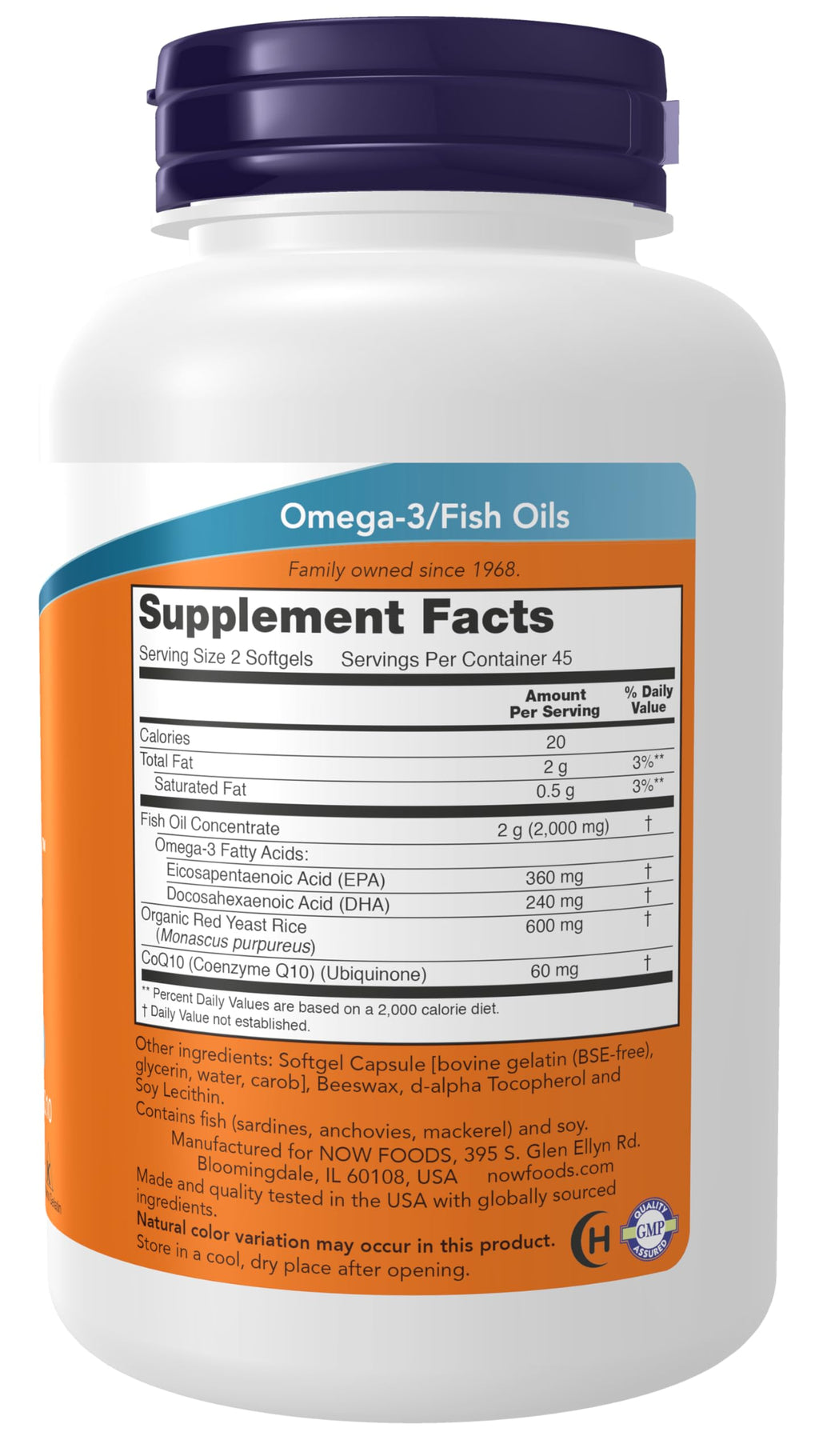 NOW Foods Red Omega supplements supplement facts panel showing omega 3 fish oil and coq10 ingredients