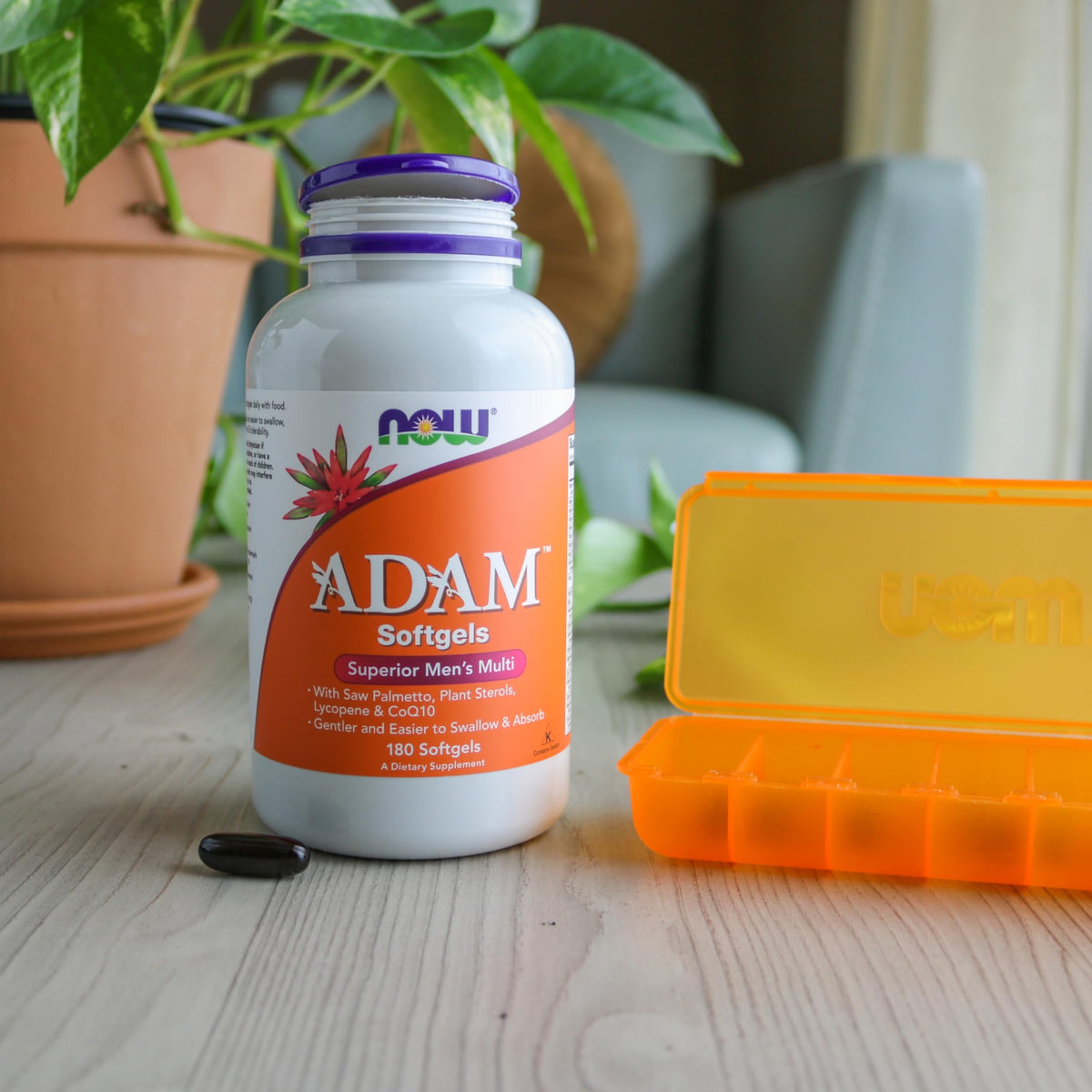 Back label of NOW Foods ADAM men's multivitamin showing GMP quality assured certification