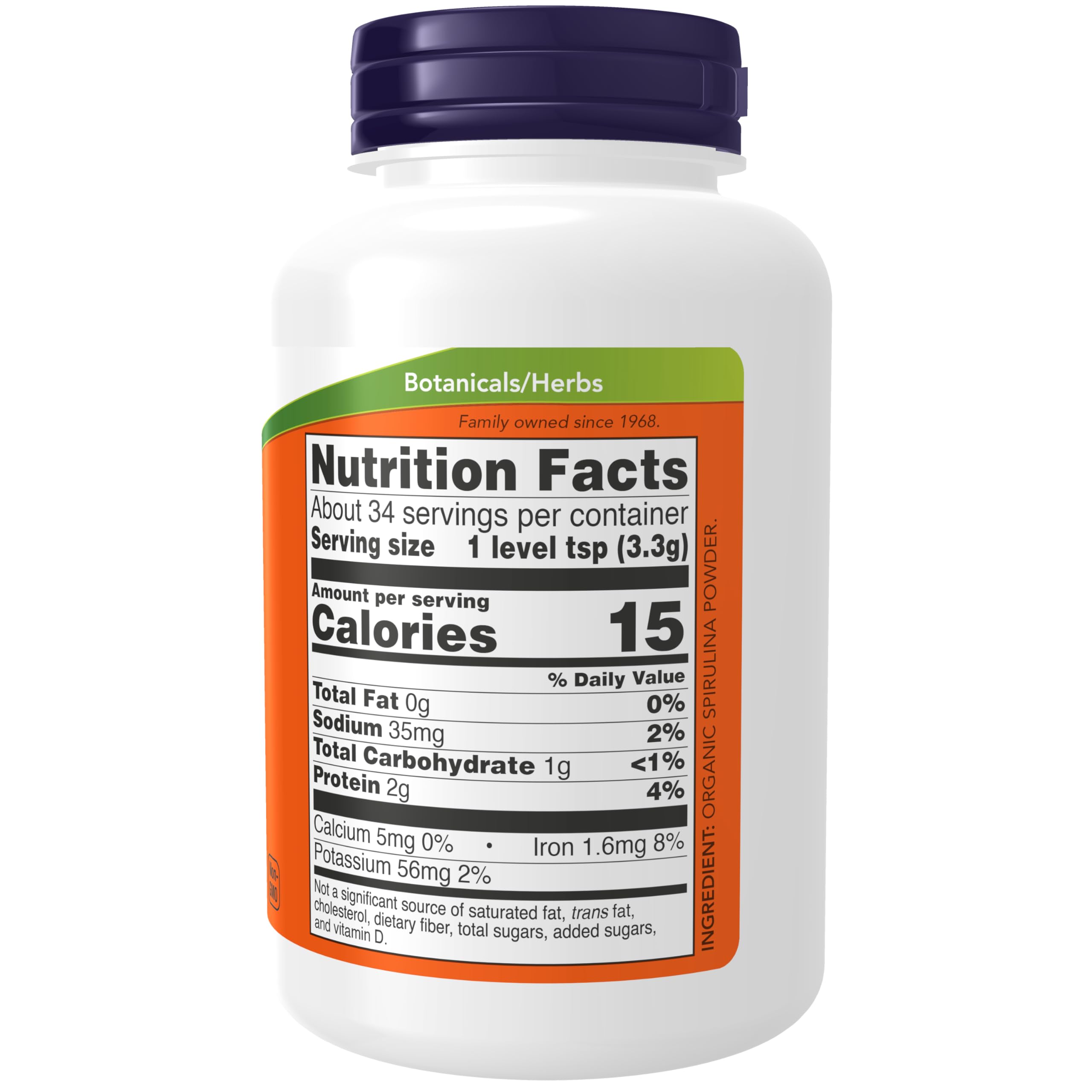 Certified USDA Organic blue green algae superfood supplement powder by NOW Foods.
