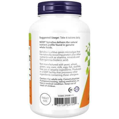 USDA Organic and Non GMO certified labels on NOW Foods Spirulina packaging