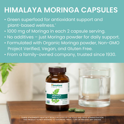 Himalaya Moringa supplement label showing 1000mg potency